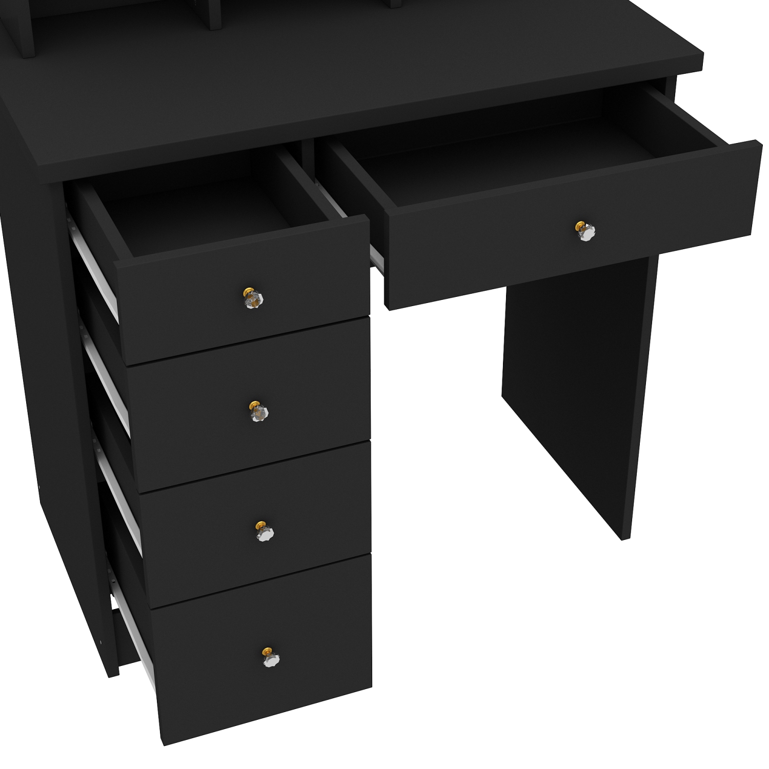 Homsee Vanity Desk Set with Large Lighted Mirror, 5 Drawers, Storage Shelves & Cushioned Stool for Bedroom, Black