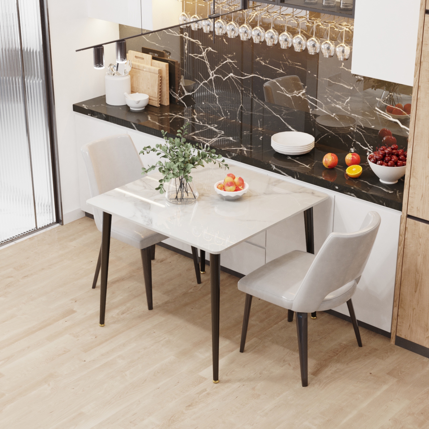 32 Inch Square Kitchen Dining Table:Modern Sintered Stone Marble Effect Dining Desk Furniture with Natural Texture Sintered Stone Top for Restaurant