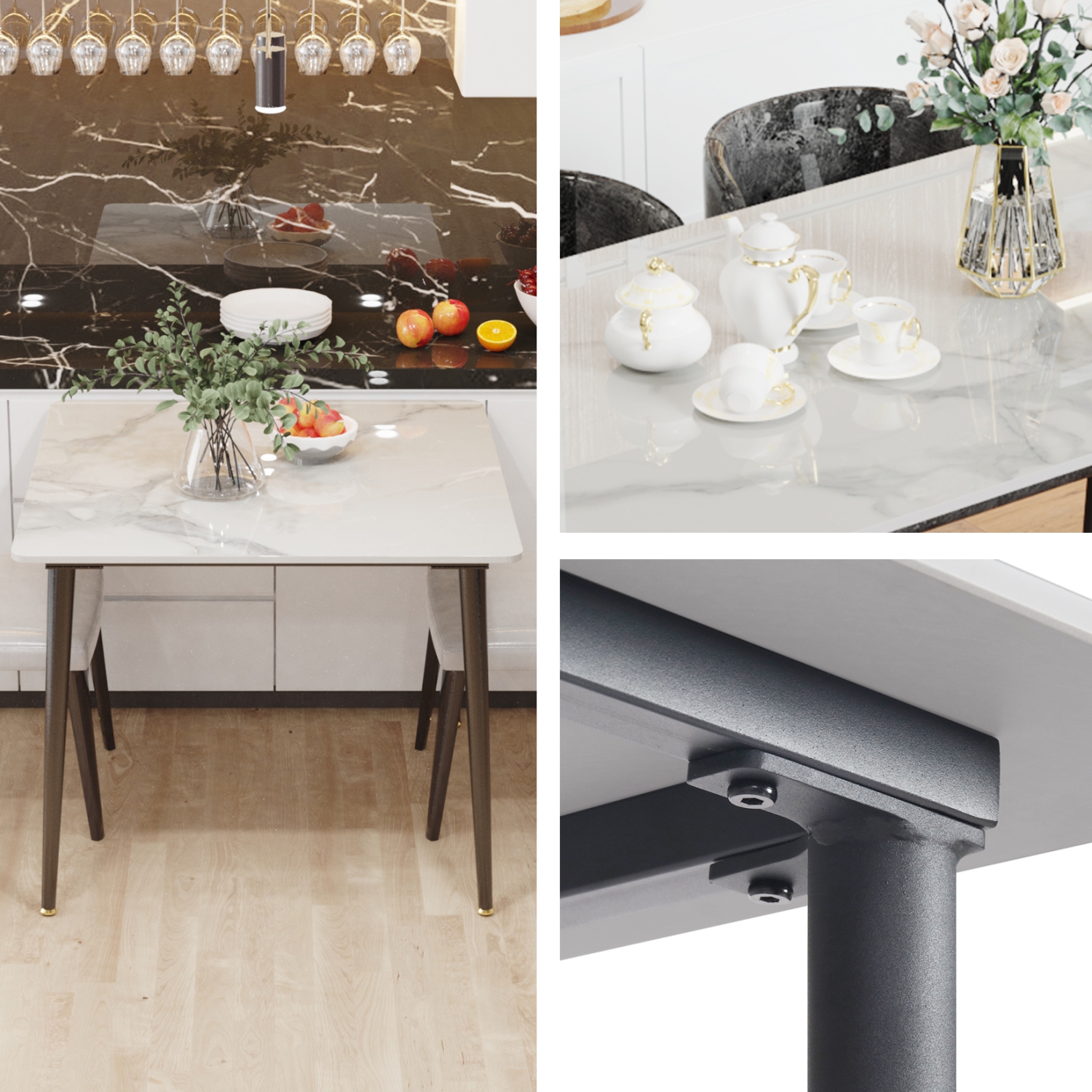 32 Inch Square Kitchen Dining Table:Modern Sintered Stone Marble Effect Dining Desk Furniture with Natural Texture Sintered Stone Top for Restaurant