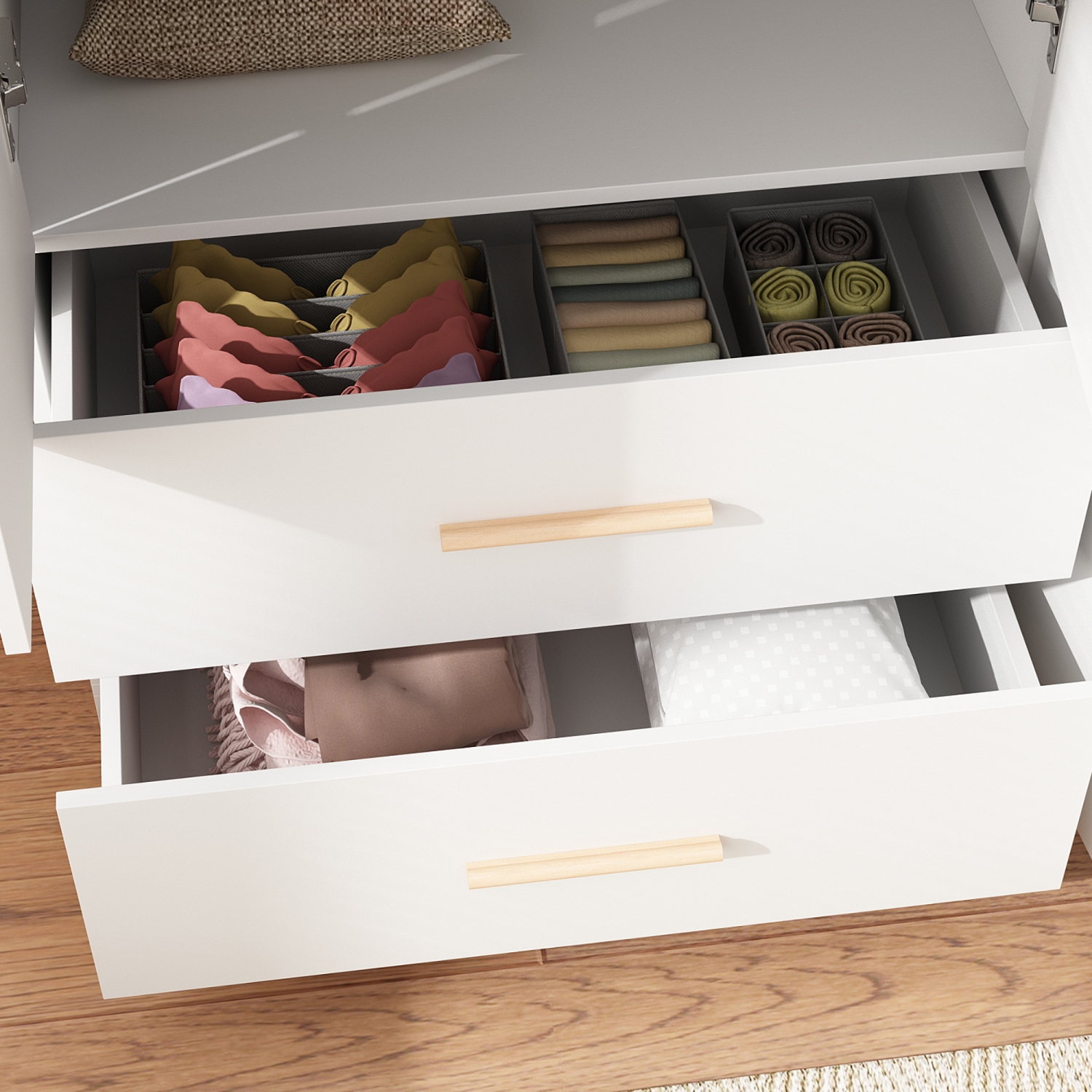 Armoire multifonctionnelle Homsee avec tringle à suspendre, tablettes réglables et deux tiroirs spacieux pour rangement dans la chambre à coucher,