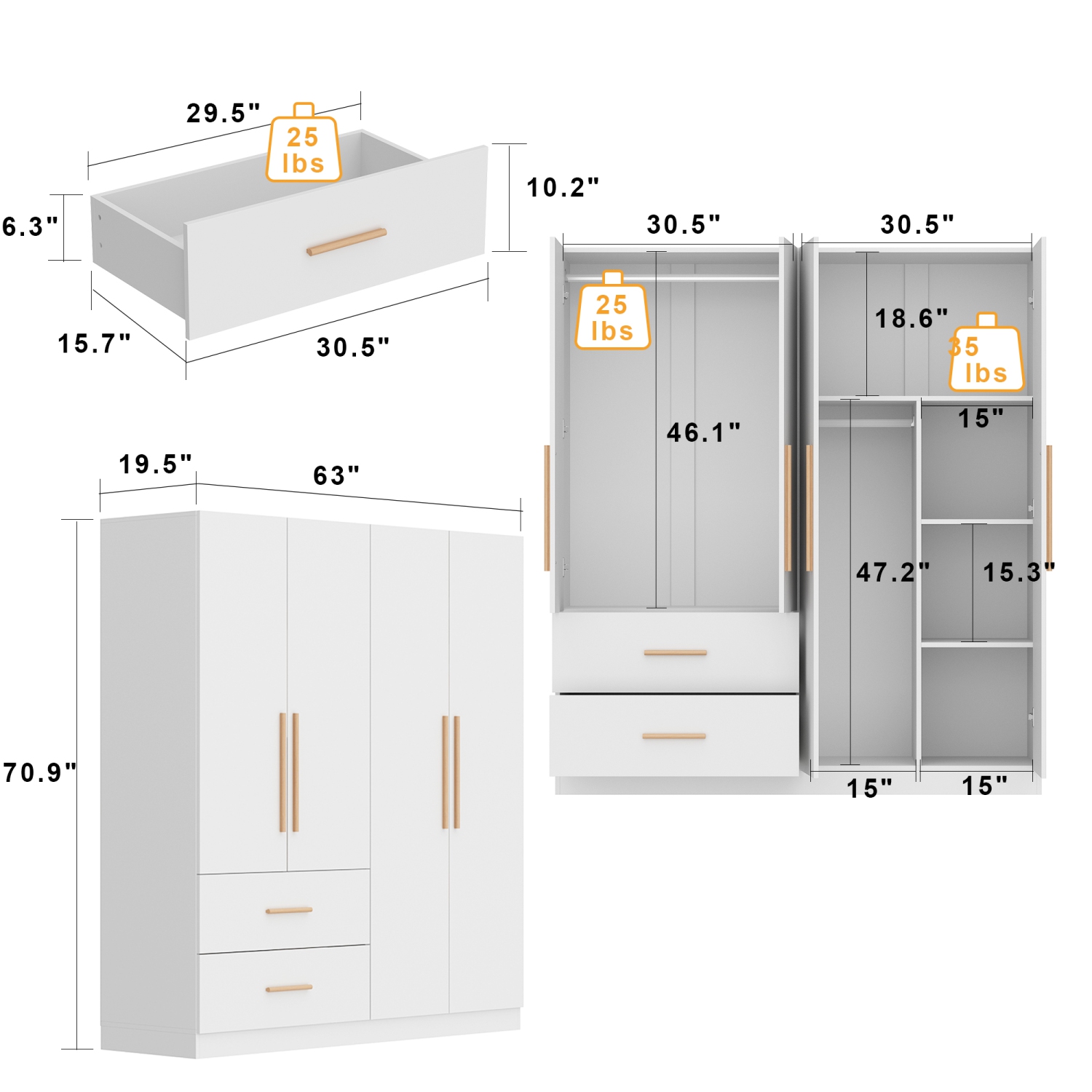 Armoire multifonctionnelle Homsee avec tringle à suspendre, tablettes réglables et deux tiroirs spacieux pour rangement dans la chambre à coucher,