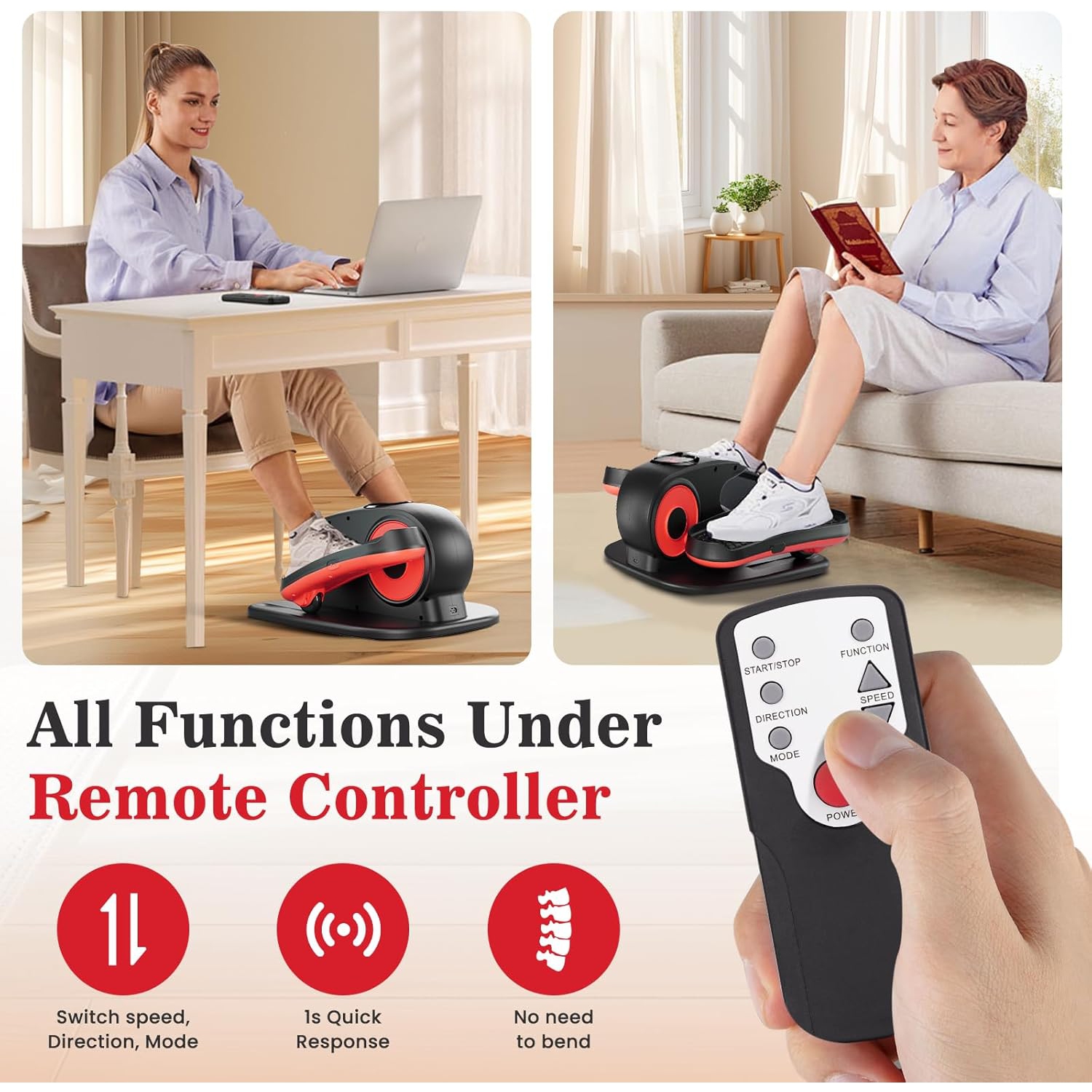 CoolHut Under Desk Elliptical Machine Fully Assembled, Portable Ellipse Seated Pedal Electric Leg Exerciser for Seniors, 12 Adjustable Speeds with