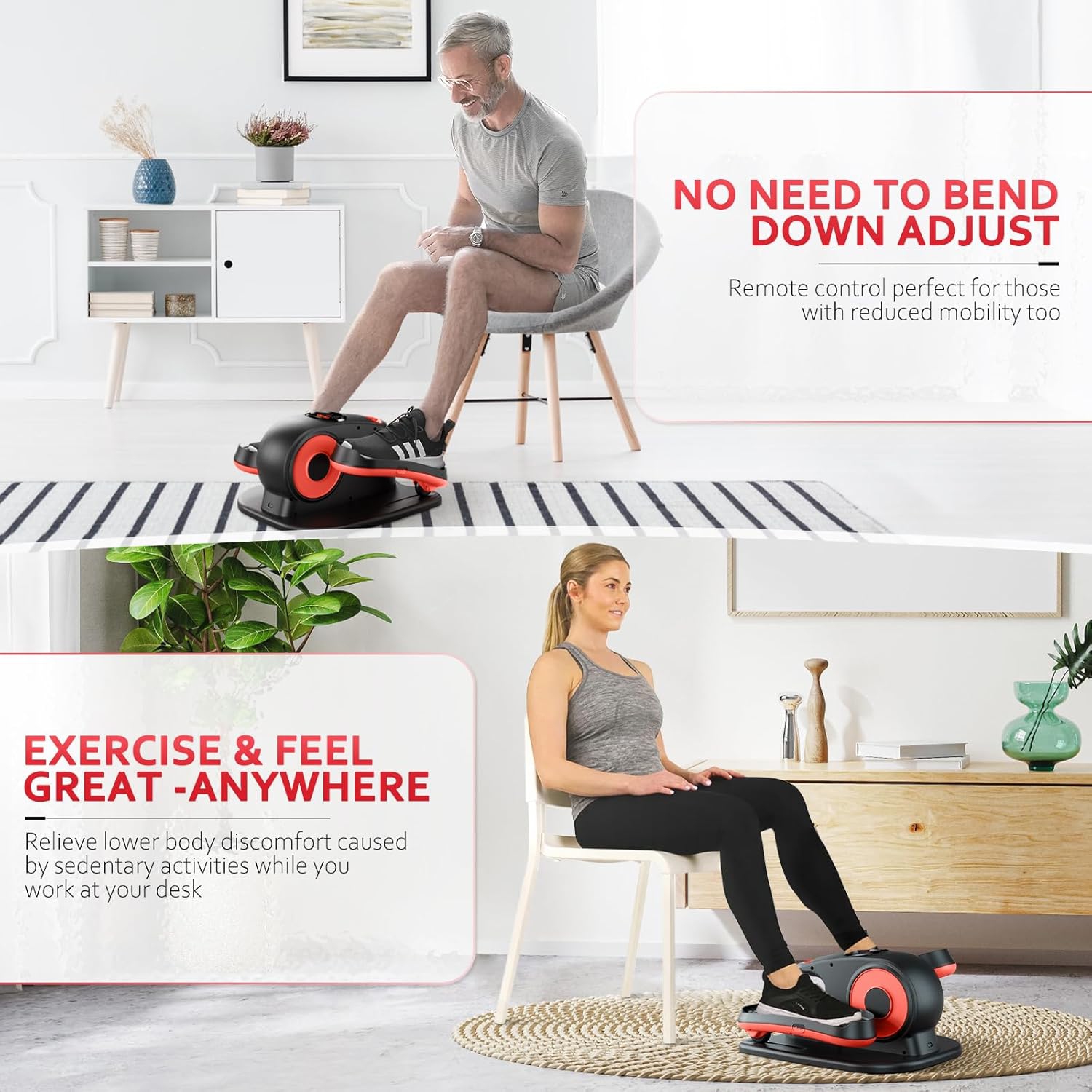 CoolHut Under Desk Elliptical Machine Fully Assembled, Portable Ellipse Seated Pedal Electric Leg Exerciser for Seniors, 12 Adjustable Speeds with