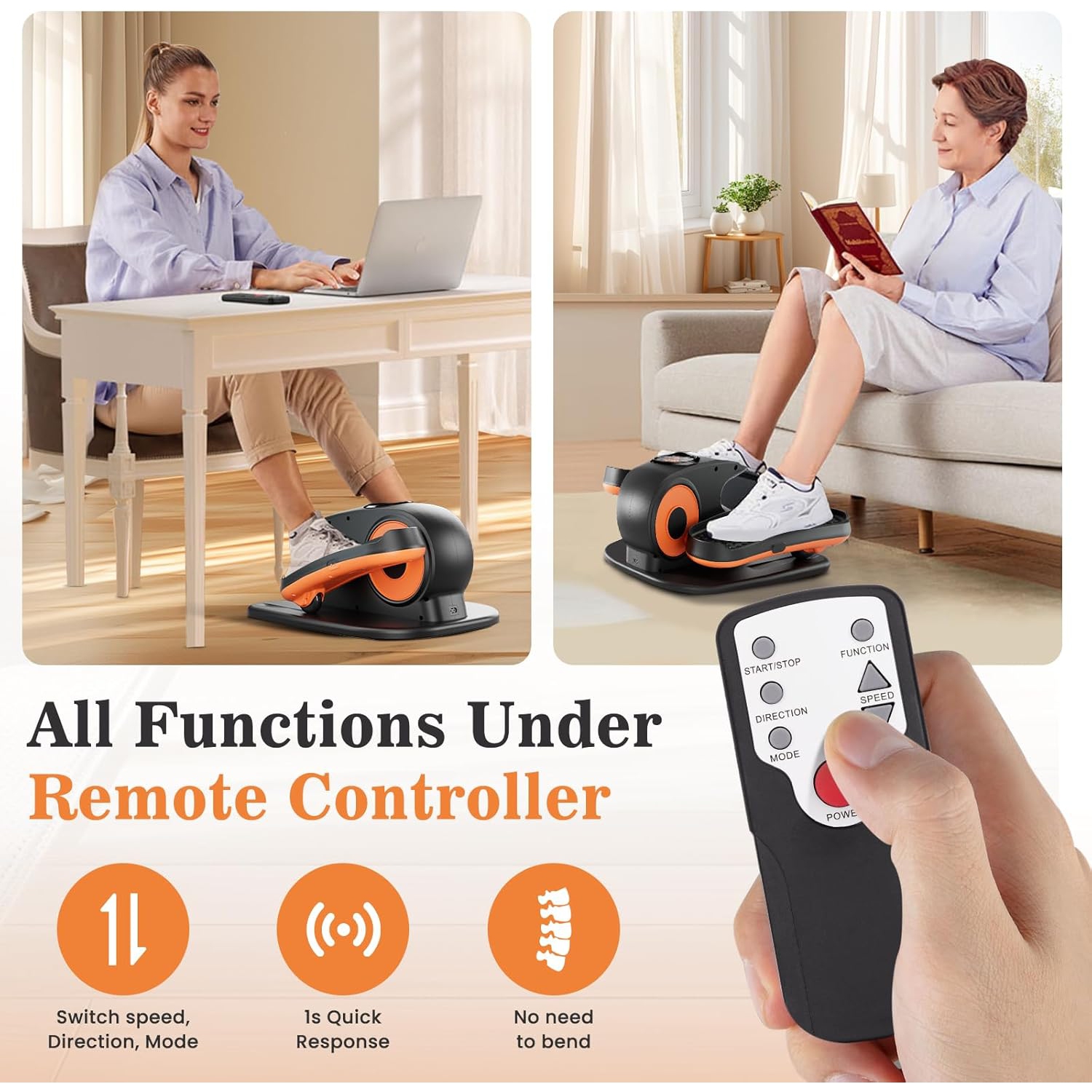 CoolHut Under Desk Elliptical Machine Fully Assembled, Portable Ellipse Seated Pedal Electric Leg Exerciser for Seniors, 12 Adjustable Speeds with