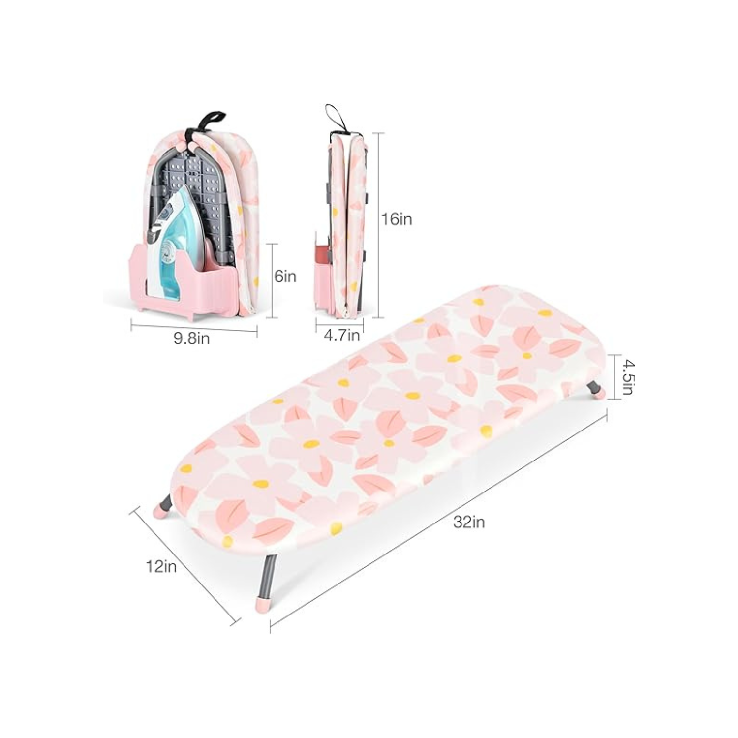 Foldable Ironing Board with Iron Holder, Tabletop Small Ironing Board with 2 Heat Resistant Ironing Covers, Portable Tabletop Ironing Board with