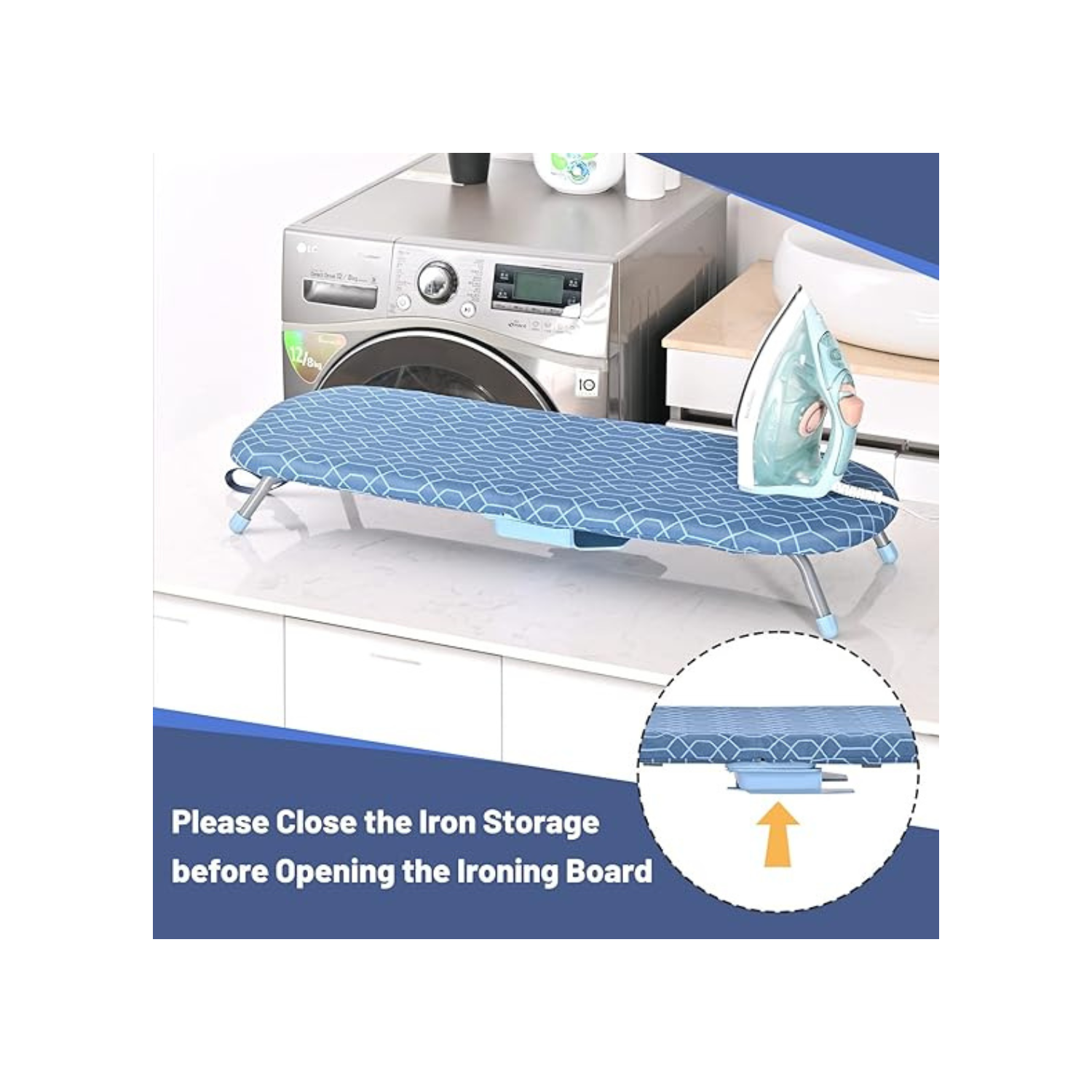 Foldable Ironing Board with Iron Holder, Tabletop Small Ironing Board with 2 Heat Resistant Ironing Covers, Portable Tabletop Ironing Board with