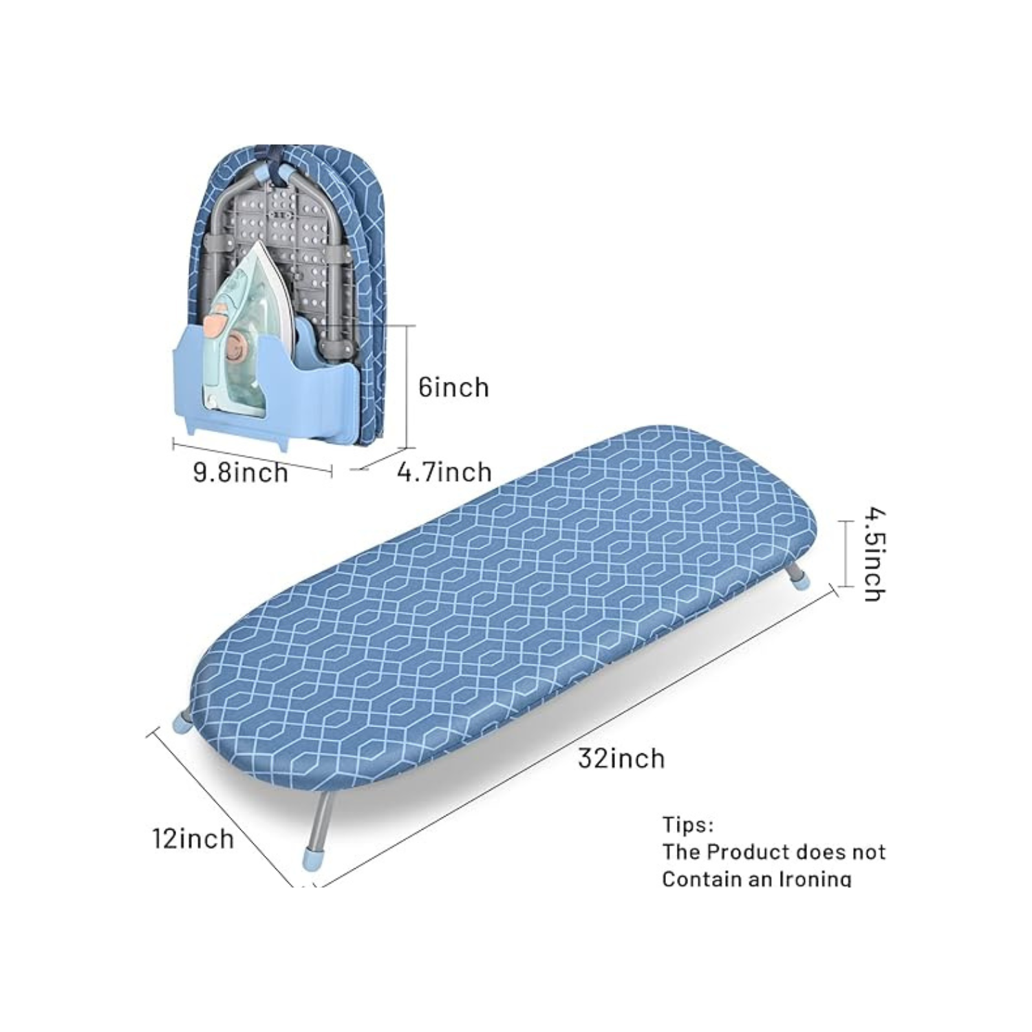 Foldable Ironing Board with Iron Holder, Tabletop Small Ironing Board with 2 Heat Resistant Ironing Covers, Portable Tabletop Ironing Board with