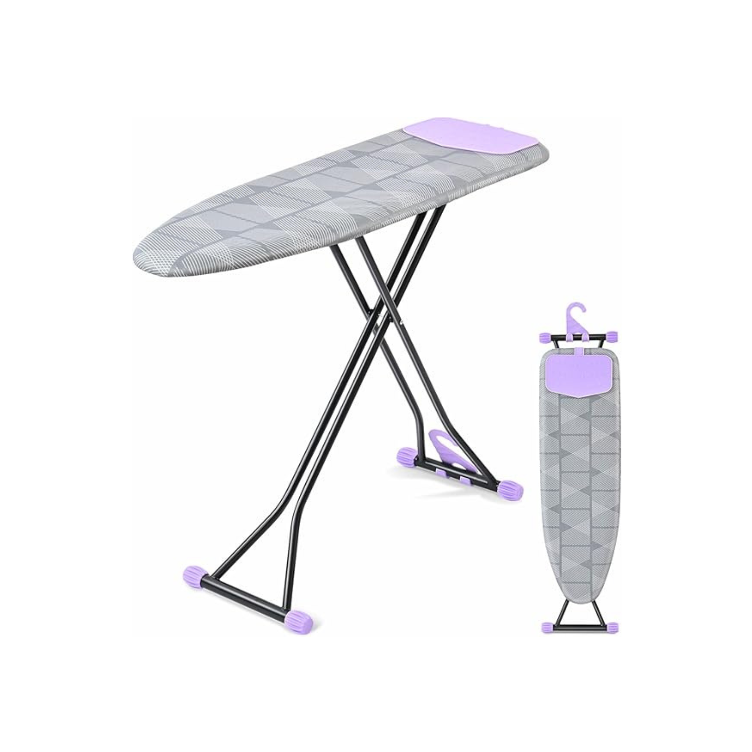 Ironing Board, Iron Board with Silicon Iron Rest, Extra Thick Heat Resistant Cover, Height Adjustable, Wall Mount & Closet Hanger Heavy Duty Legs