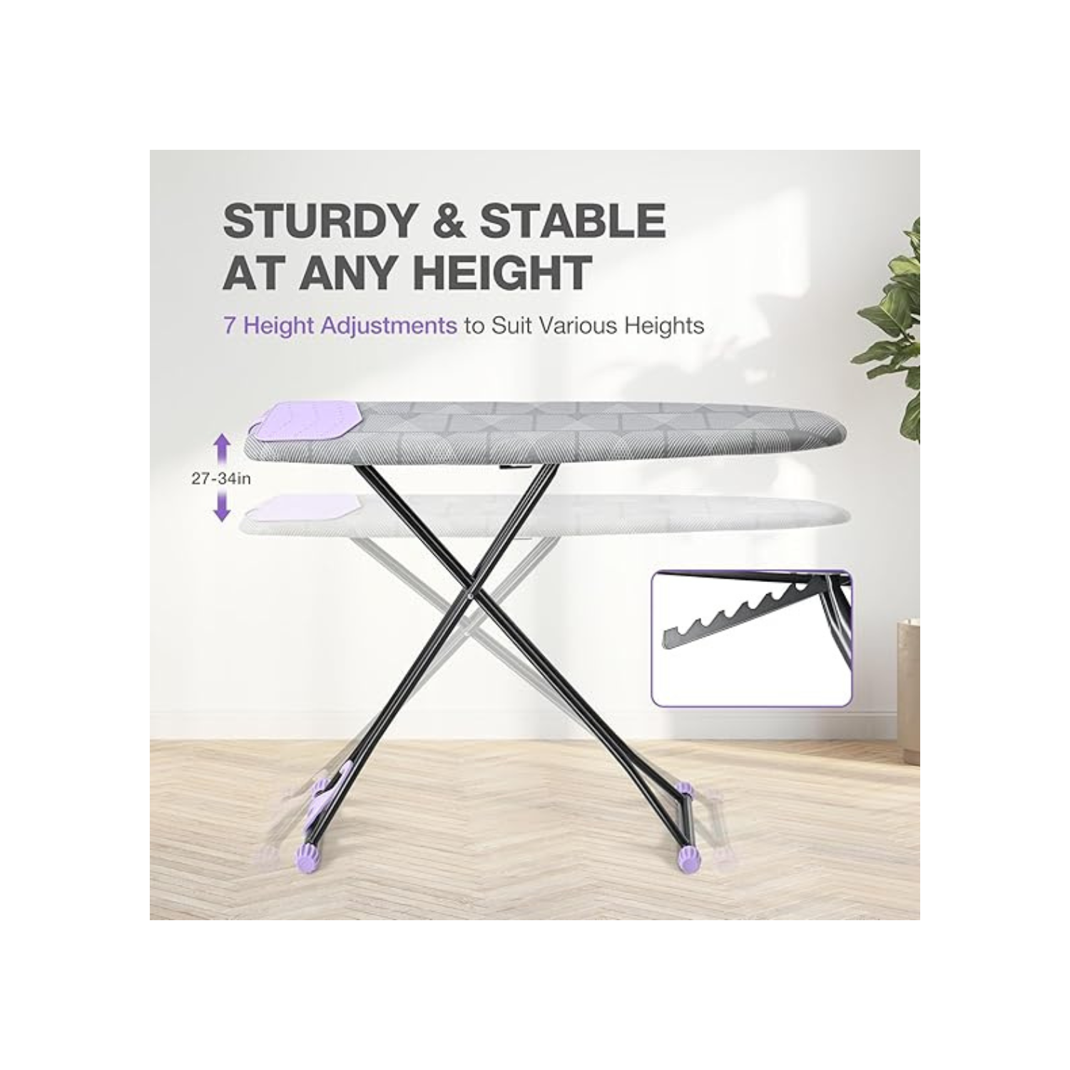 Ironing Board, Iron Board with Silicon Iron Rest, Extra Thick Heat Resistant Cover, Height Adjustable, Wall Mount & Closet Hanger Heavy Duty Legs