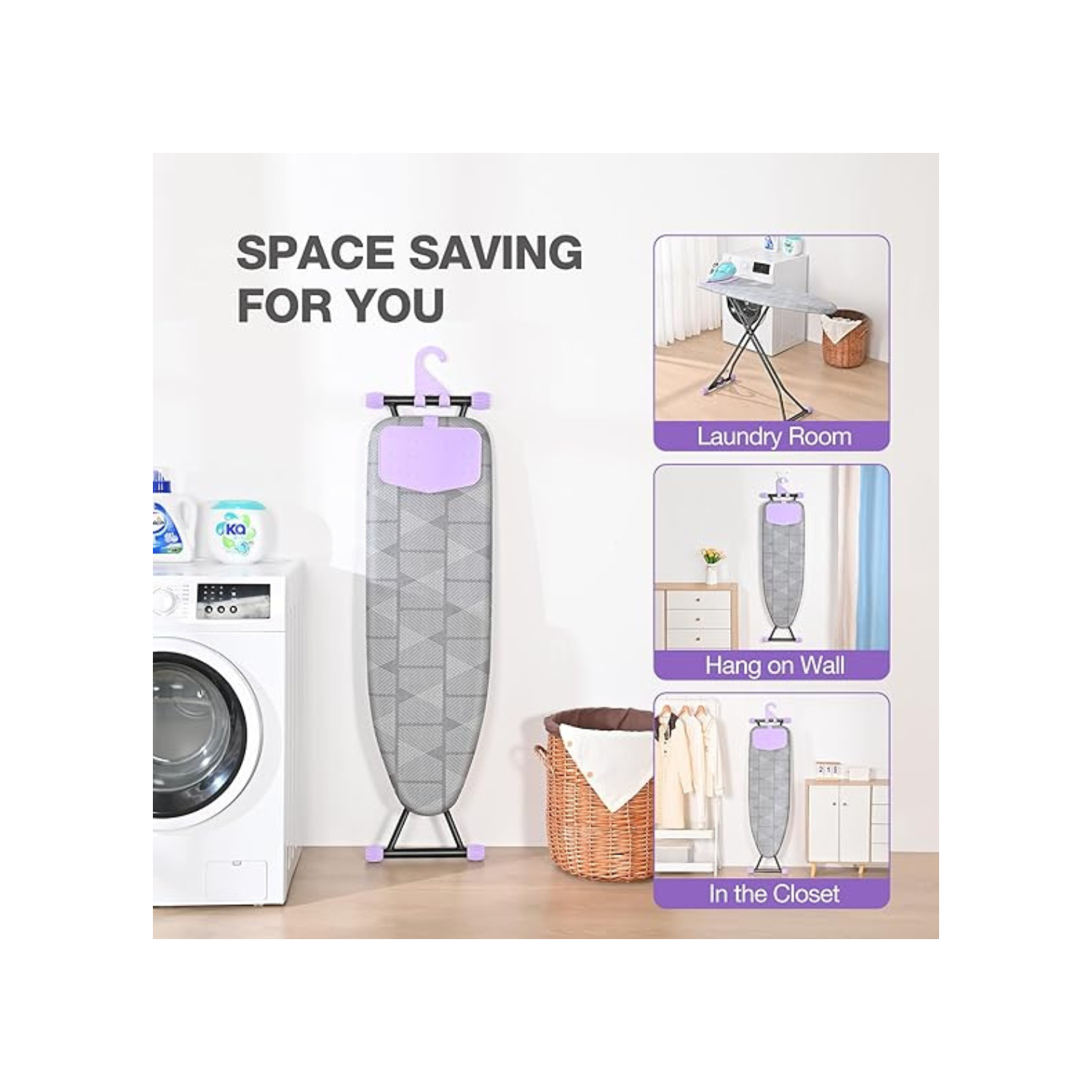 Ironing Board, Iron Board with Silicon Iron Rest, Extra Thick Heat Resistant Cover, Height Adjustable, Wall Mount & Closet Hanger Heavy Duty Legs