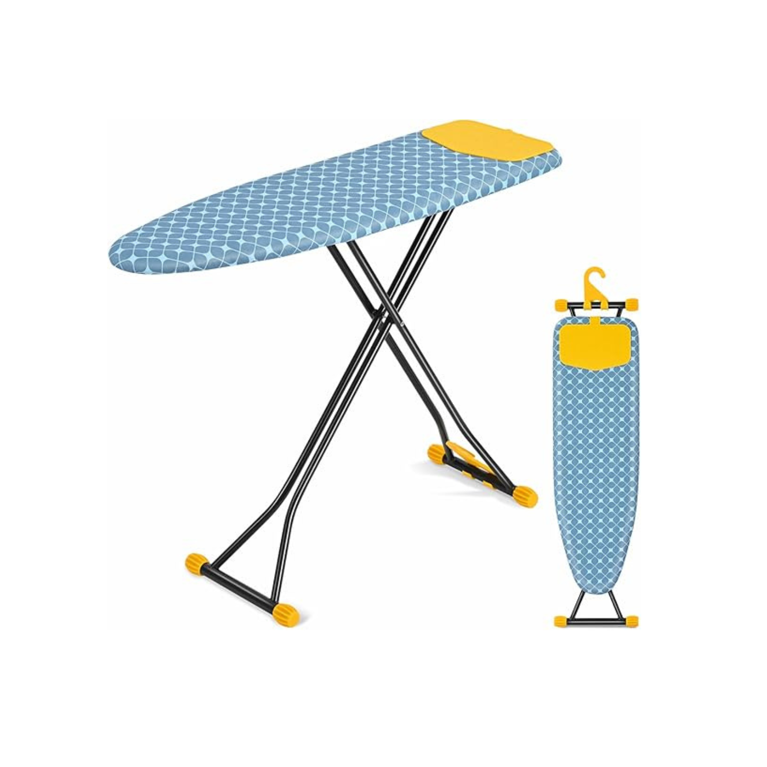Ironing Board, Iron Board with Silicon Iron Rest, Extra Thick Heat Resistant Cover, Height Adjustable, Wall Mount & Closet Hanger Heavy Duty Legs