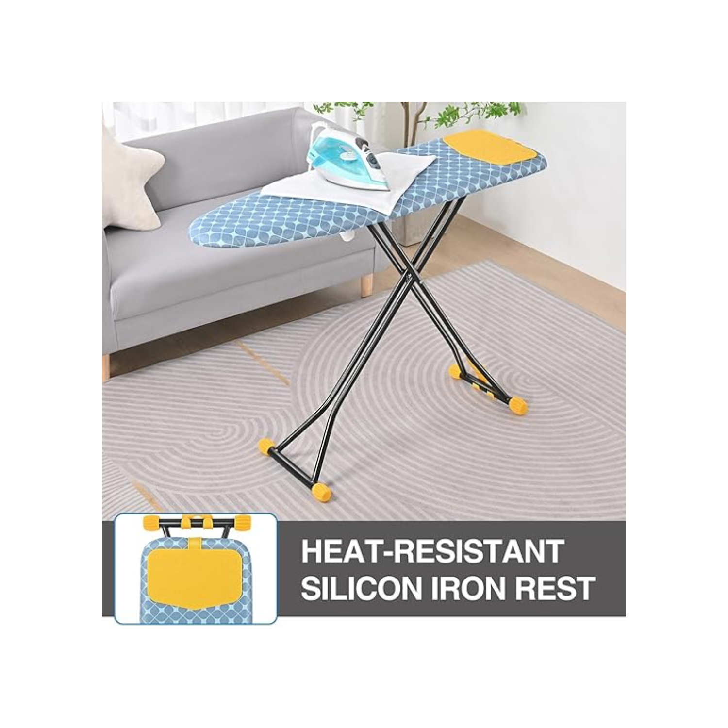 Ironing Board, Iron Board with Silicon Iron Rest, Extra Thick Heat Resistant Cover, Height Adjustable, Wall Mount & Closet Hanger Heavy Duty Legs