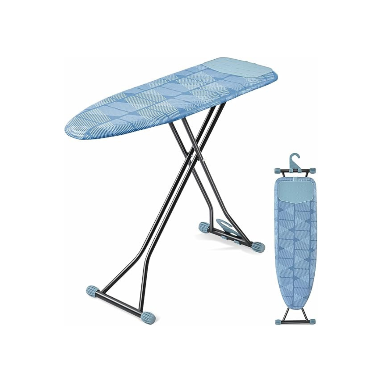 Ironing Board, Iron Board with Silicon Iron Rest, Extra Thick Heat Resistant Cover, Height Adjustable, Wall Mount & Closet Hanger Heavy Duty Legs