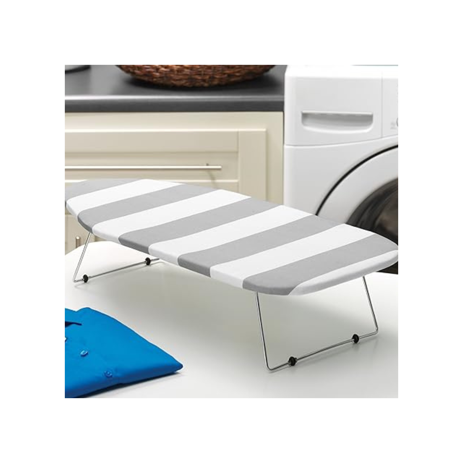 Tabletop Ironing Board, Grey/White Striped Cover