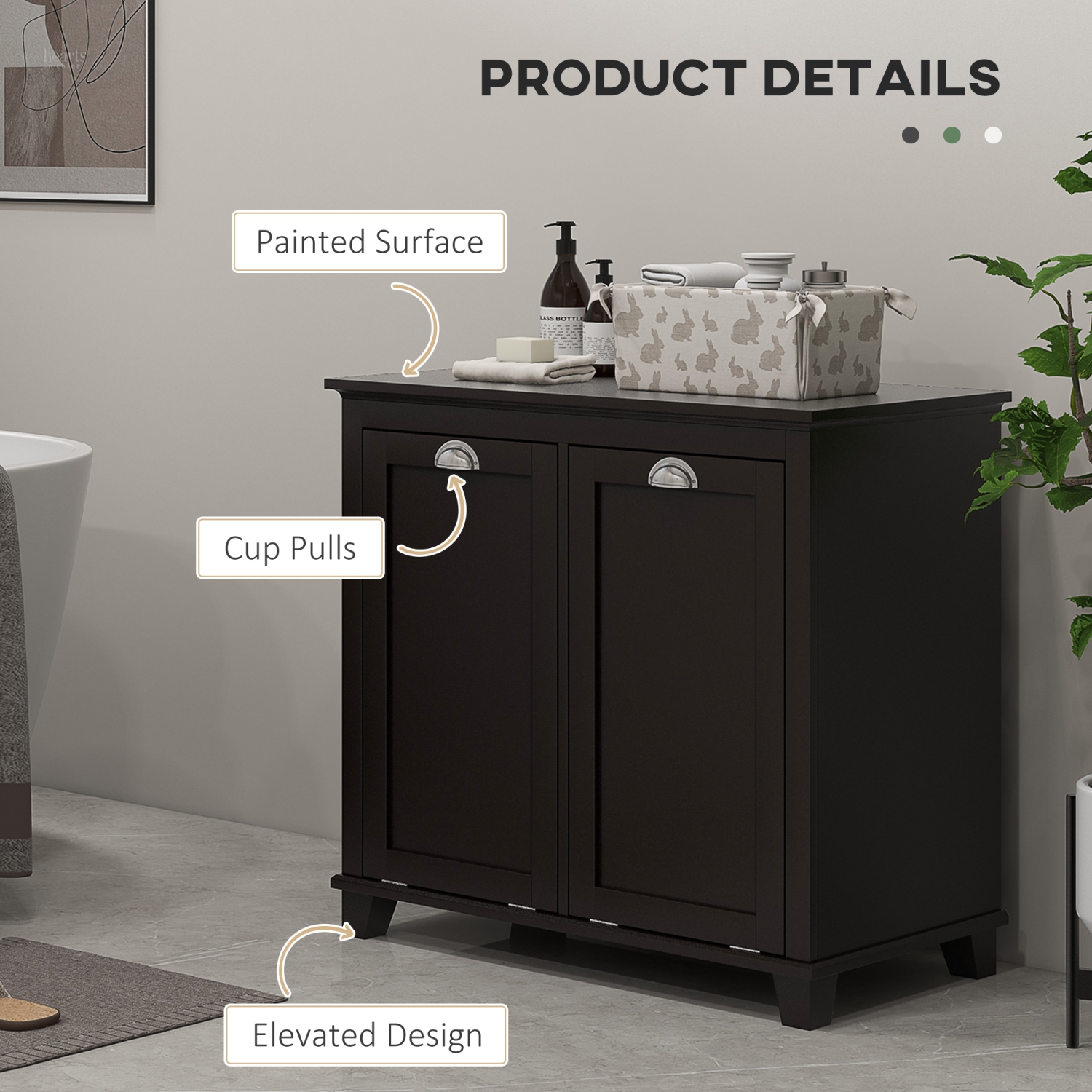 HOMCOM Tilt-Out Laundry Storage Cabinet, Bathroom Storage Organizer with Two-Compartment Tilt Out Hamper, Black