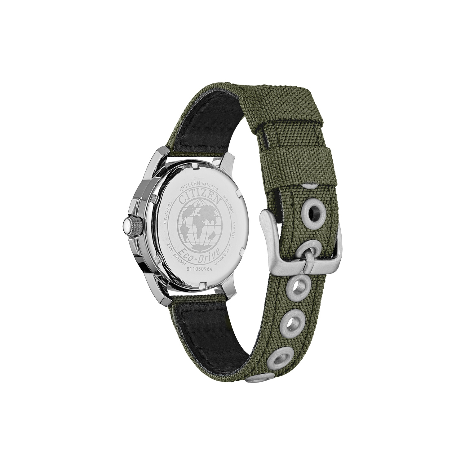 Citizen Mens Garrison Eco-Drive Watch 37mm Silver-Tone Stainless Steel Case Green Nylon Strap with Black Dial