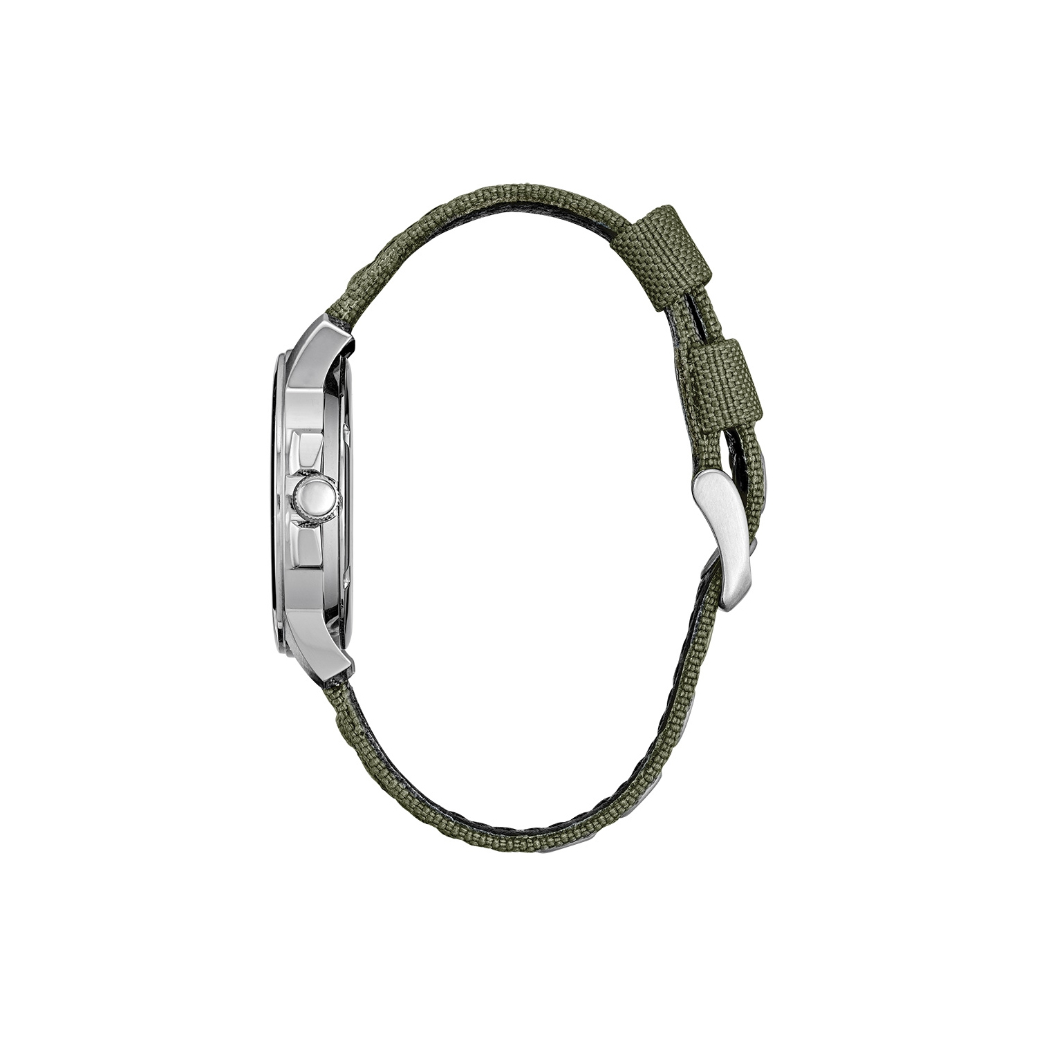 Citizen Mens Garrison Eco-Drive Watch 37mm Silver-Tone Stainless Steel Case Green Nylon Strap with Black Dial