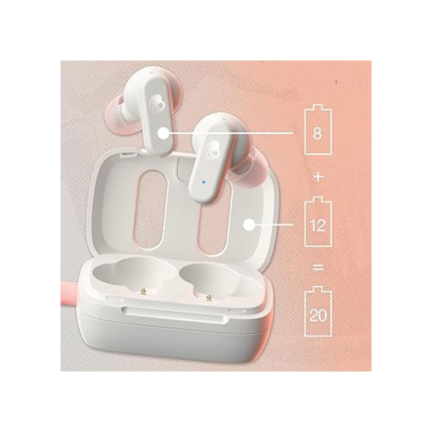 Dime 3 In-Ear Wireless Earbuds, 20 Hr Battery, Microphone, Works with iPhone Android and Bluetooth Devices - Bone/Orange Glow
