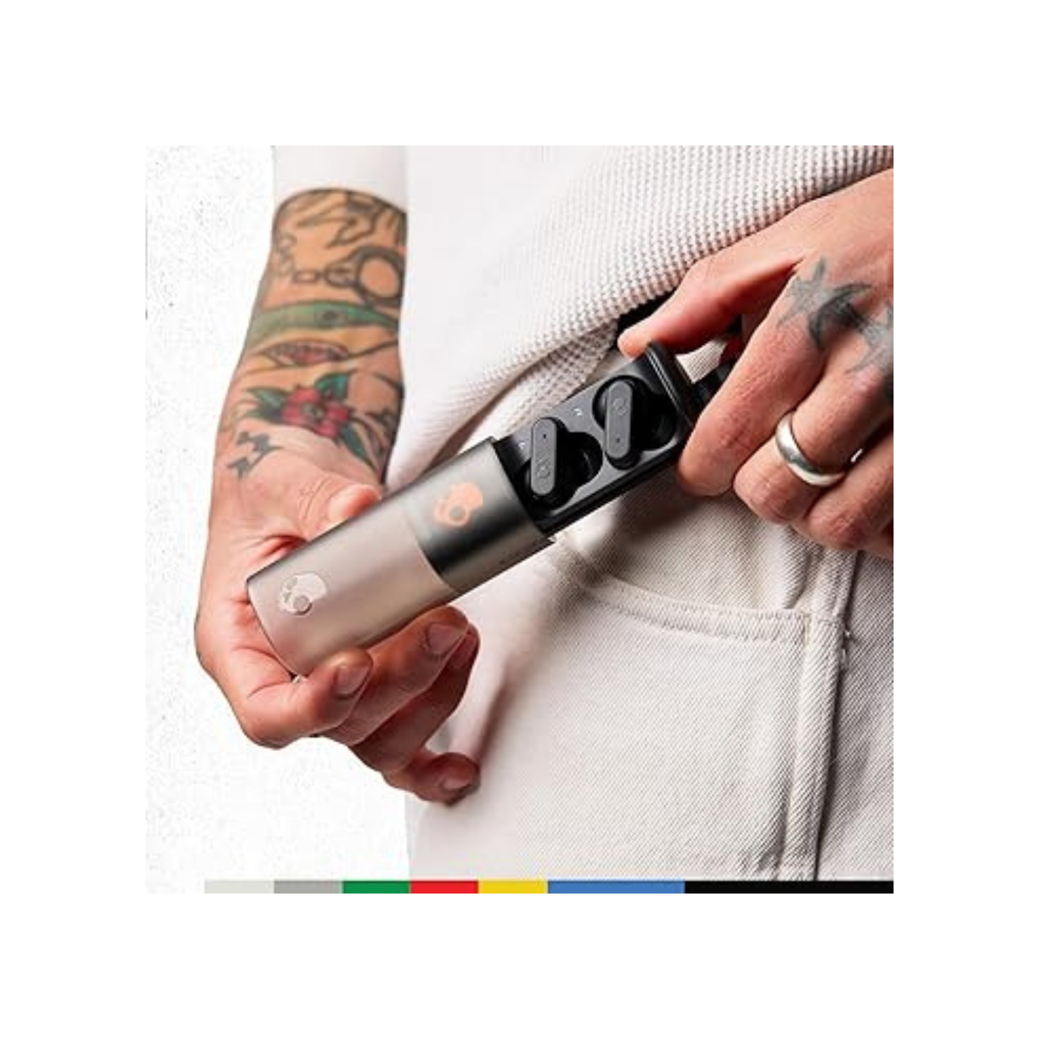 Dime 3 In-Ear Wireless Earbuds, 20 Hr Battery, Microphone, Works with iPhone Android and Bluetooth Devices - Bone/Orange Glow