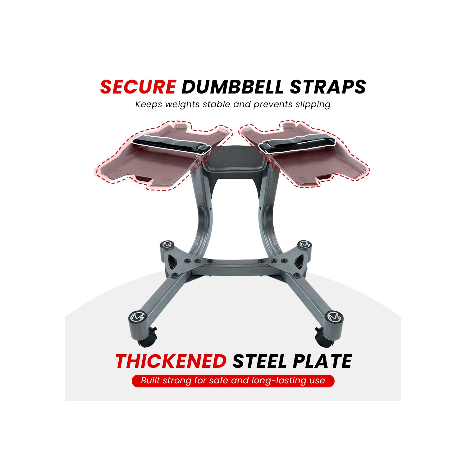 Support ajustable MotionGrey pour haltères, support en acier pour haltères pour gymnase à domicile - ARGENT