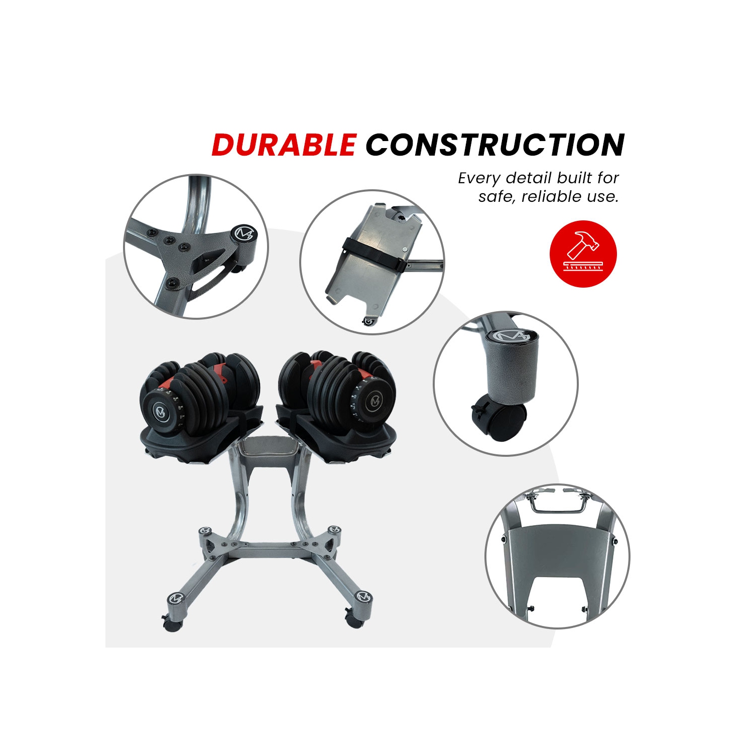 Support ajustable MotionGrey pour haltères, support en acier pour haltères pour gymnase à domicile - ARGENT