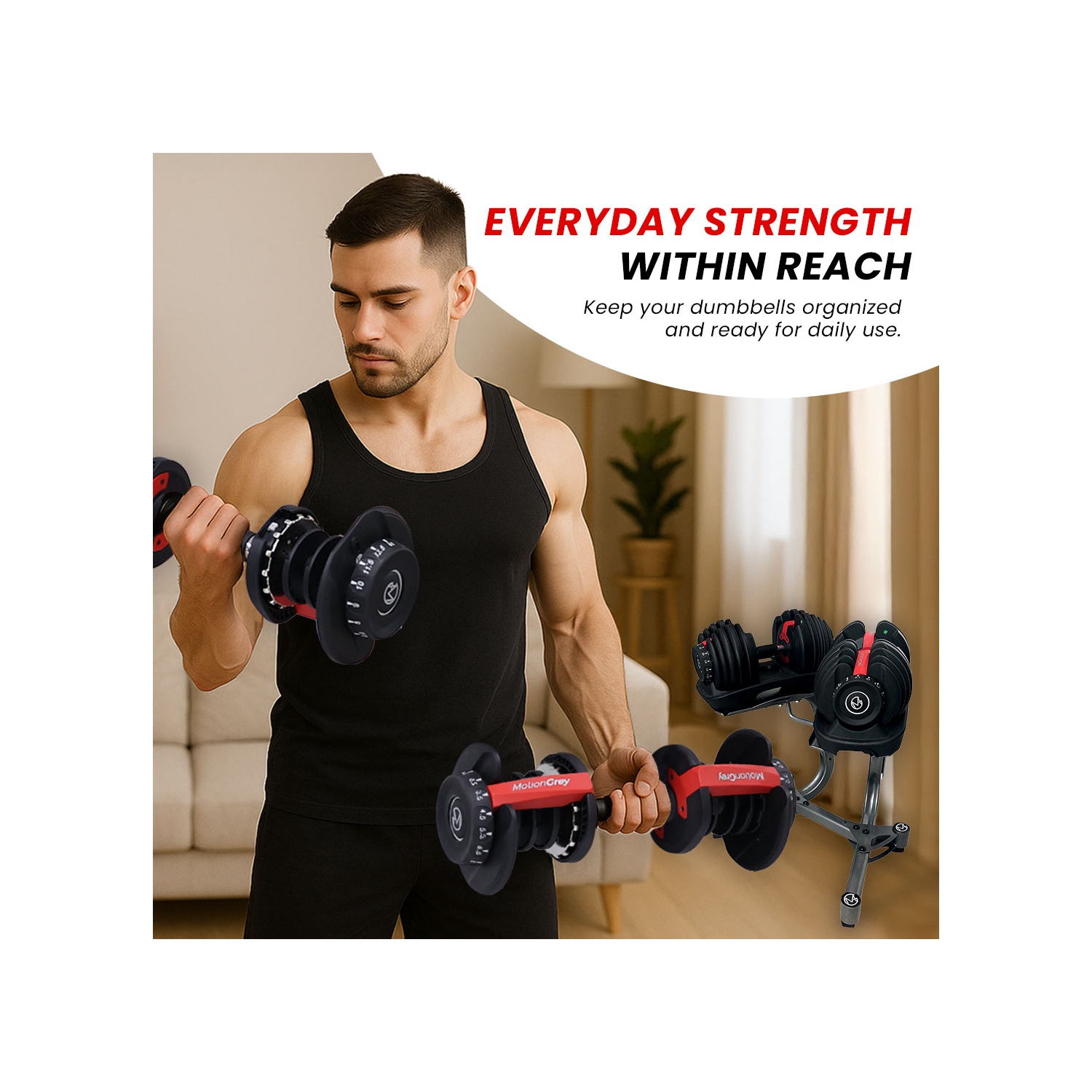 Support ajustable MotionGrey pour haltères, support en acier pour haltères pour gymnase à domicile - ARGENT