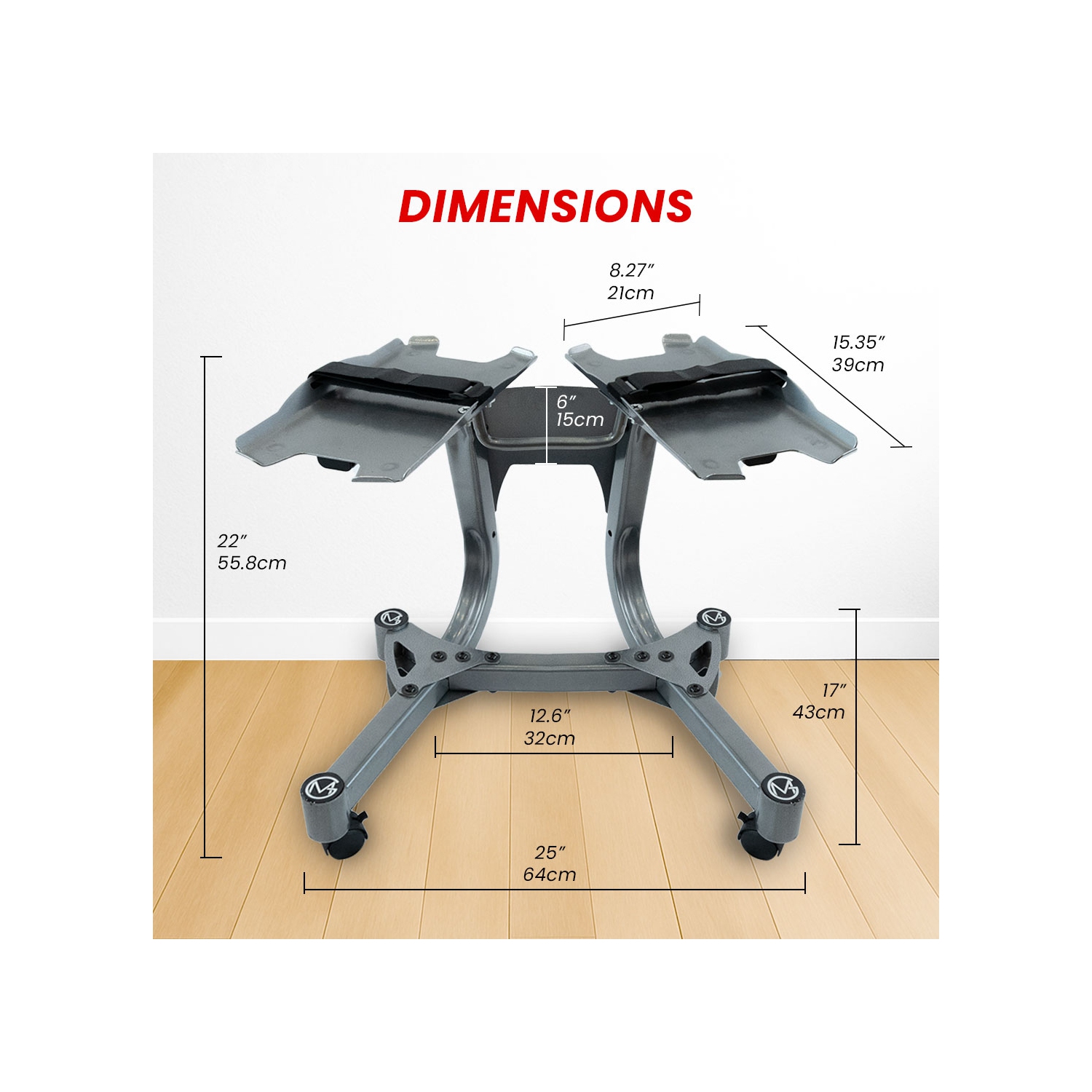 Support ajustable MotionGrey pour haltères, support en acier pour haltères pour gymnase à domicile - ARGENT