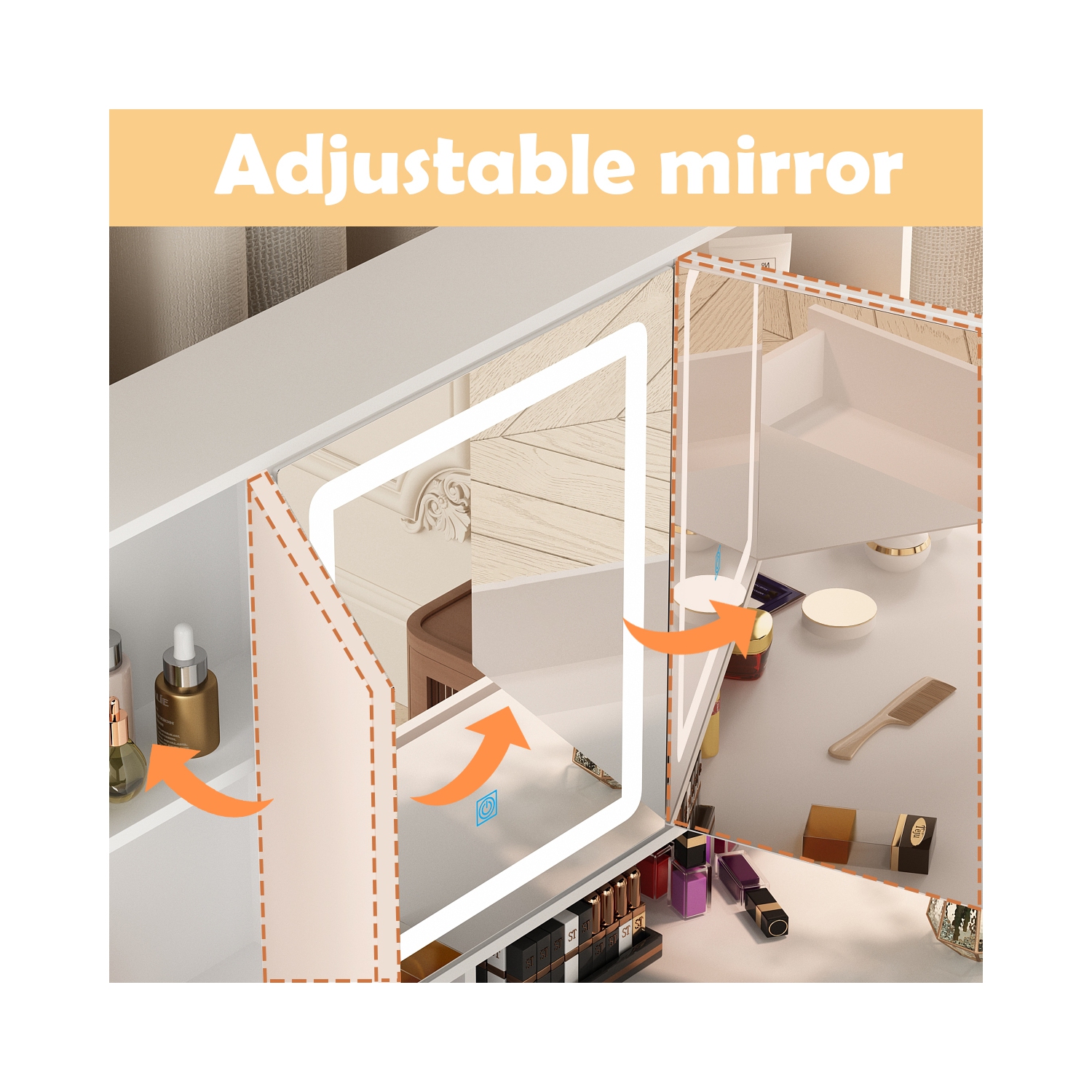 Homsee – Meuble-lavabo avec grand miroir éclairé trois couleurs, table de maquillage à 9 tiroirs et tablettes de rangement pour chambre à coucher,