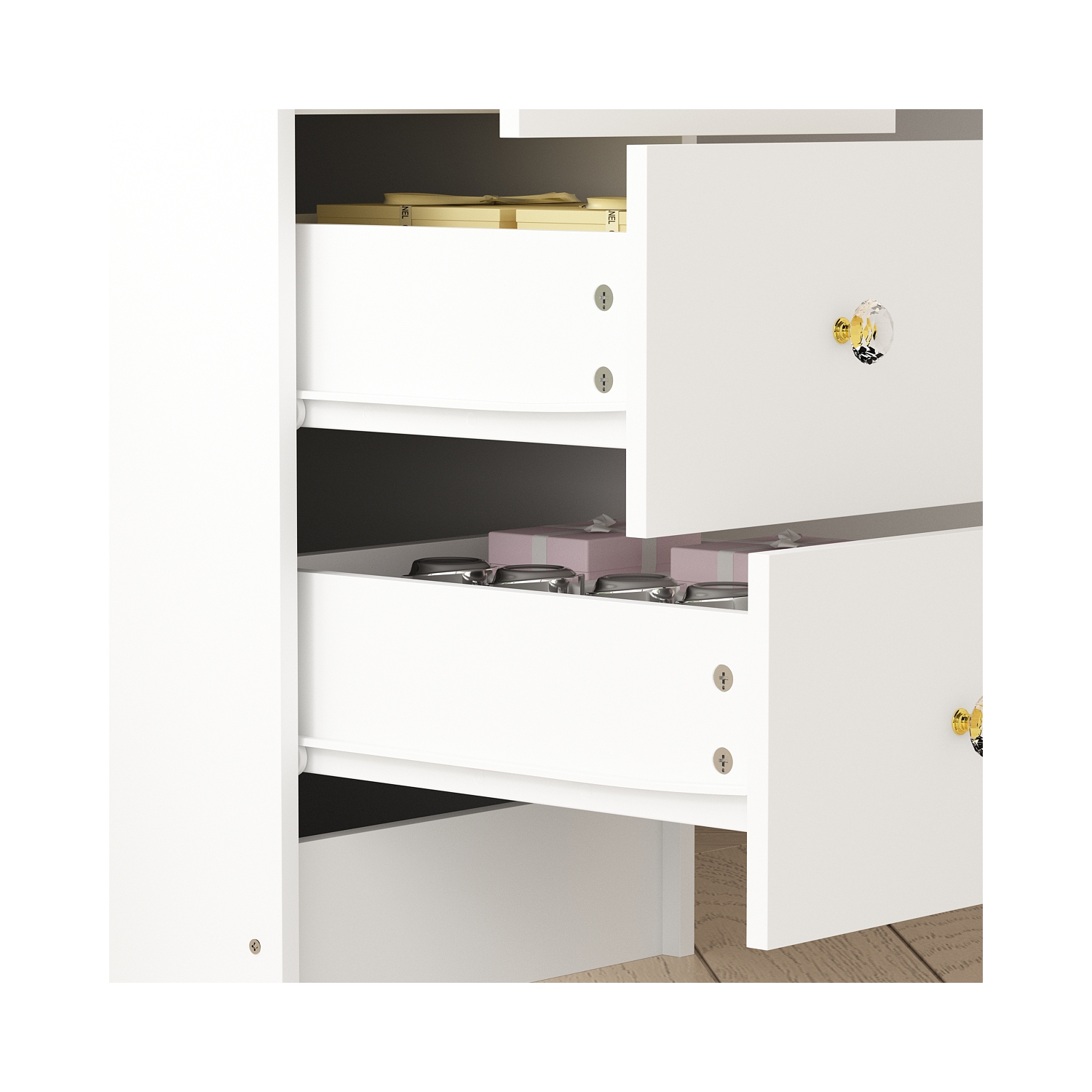 Homsee – Meuble-lavabo avec grand miroir éclairé trois couleurs, table de maquillage à 9 tiroirs et tablettes de rangement pour chambre à coucher,