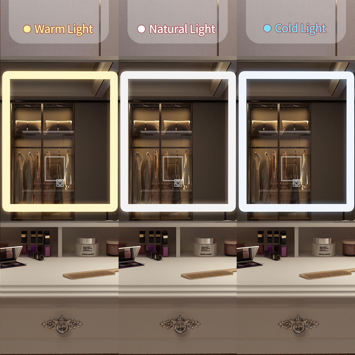 Homsee – Meuble-lavabo avec grand miroir éclairé, table de maquillage à 9 tiroirs et tablettes de rangement pour chambre à coucher, blanc