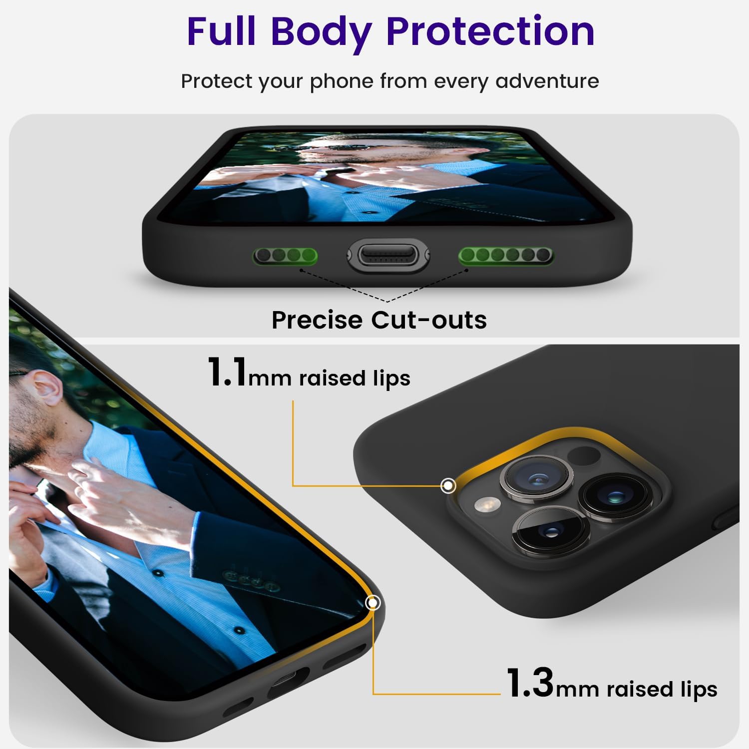 Étui de protection antichoc en silicone liquide pour iPhone 15 PRO, étui protecteur intégral Silky-Soft Touch pour iPhone 15 PRO