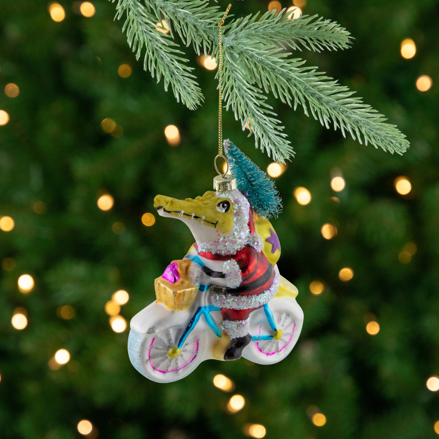 Crocodile Santa Glass Christmas Ornament - 4.25"