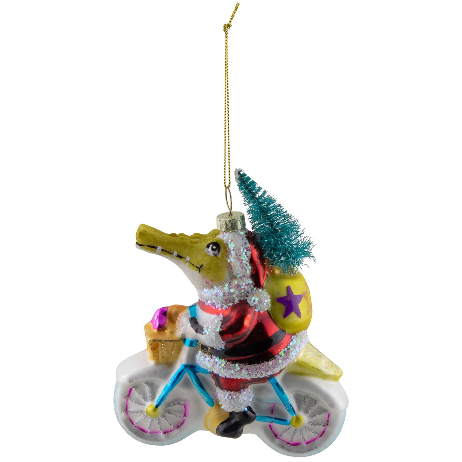 Crocodile Santa Glass Christmas Ornament - 4.25"