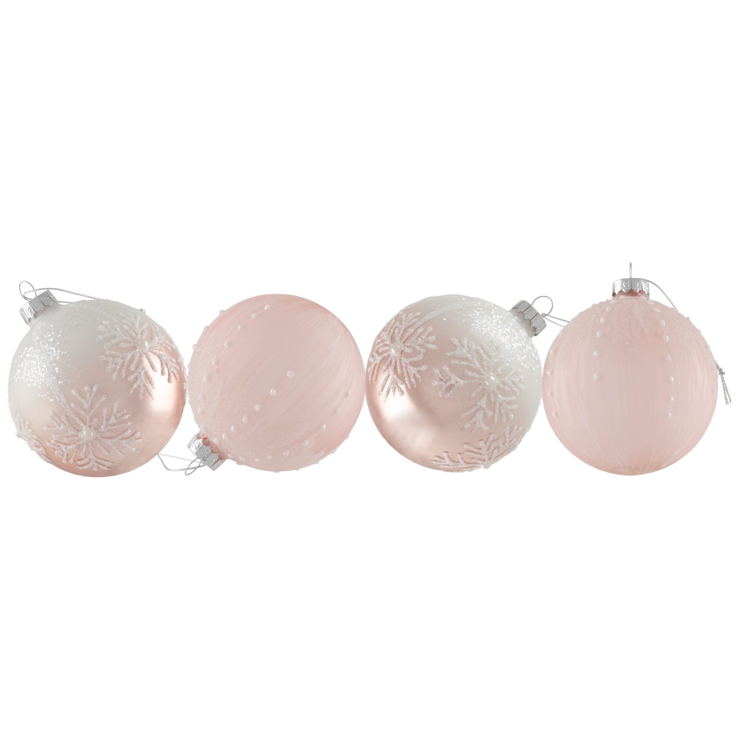 Snowflakes Glass Ball Christmas Ornaments - 3" - Pink and White - 4ct