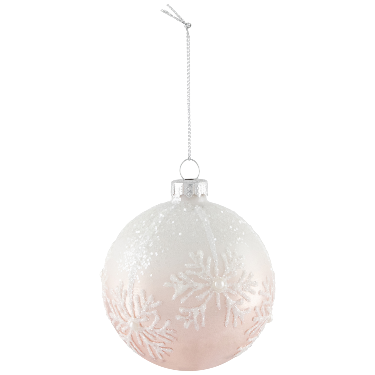 Snowflakes Glass Ball Christmas Ornaments - 3" - Pink and White - 4ct