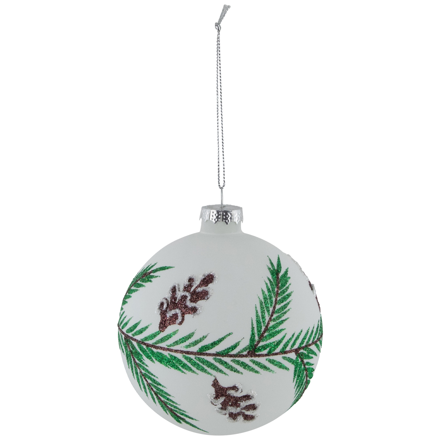 Glittered Glass Ball Christmas Ornaments with Pine Cones - 4" - 4ct