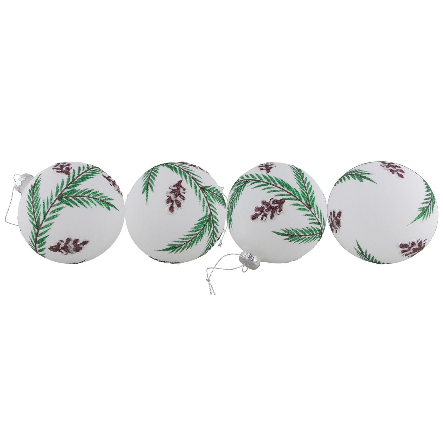 Glittered Glass Ball Christmas Ornaments with Pine Cones - 4" - 4ct