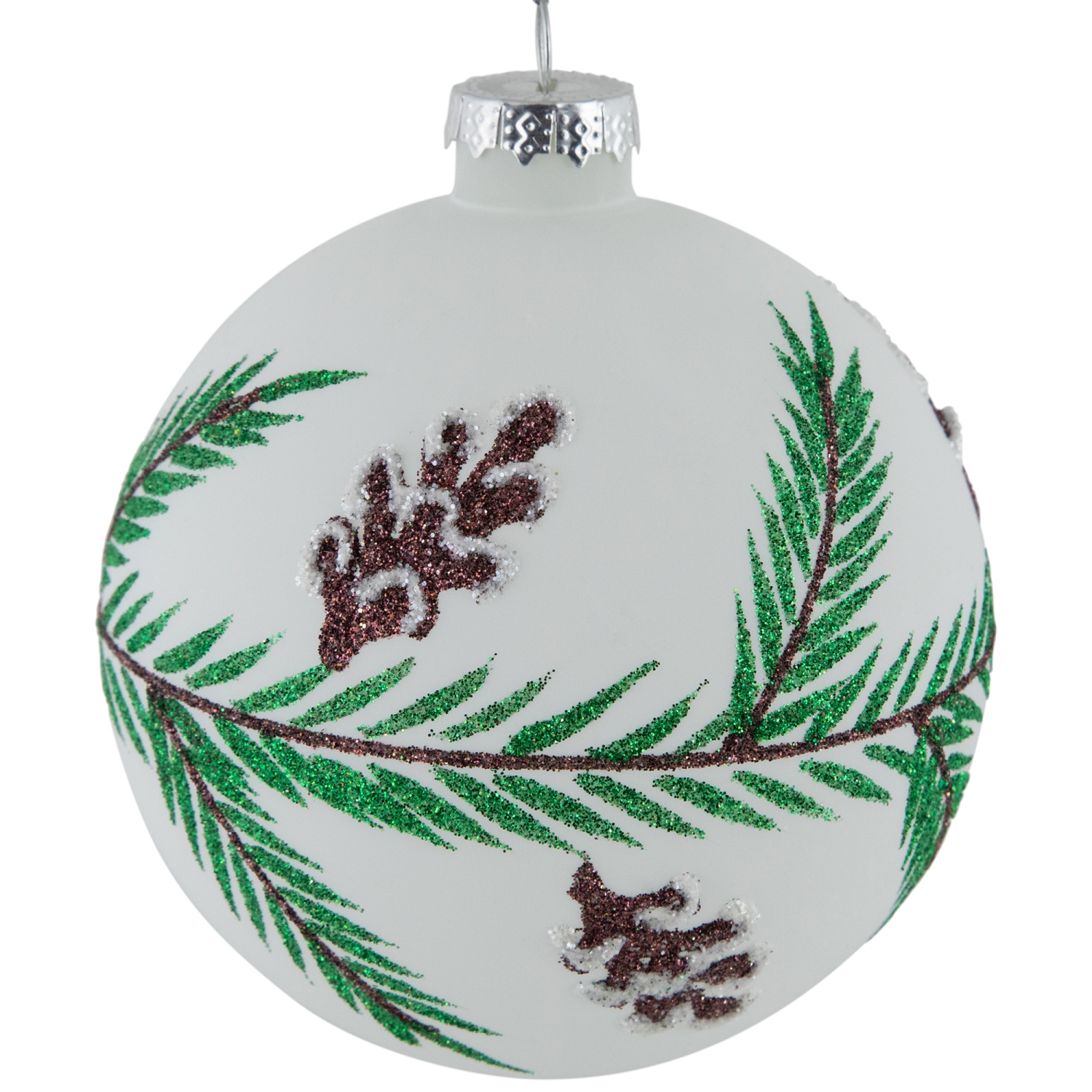 Glittered Glass Ball Christmas Ornaments with Pine Cones - 4" - 4ct