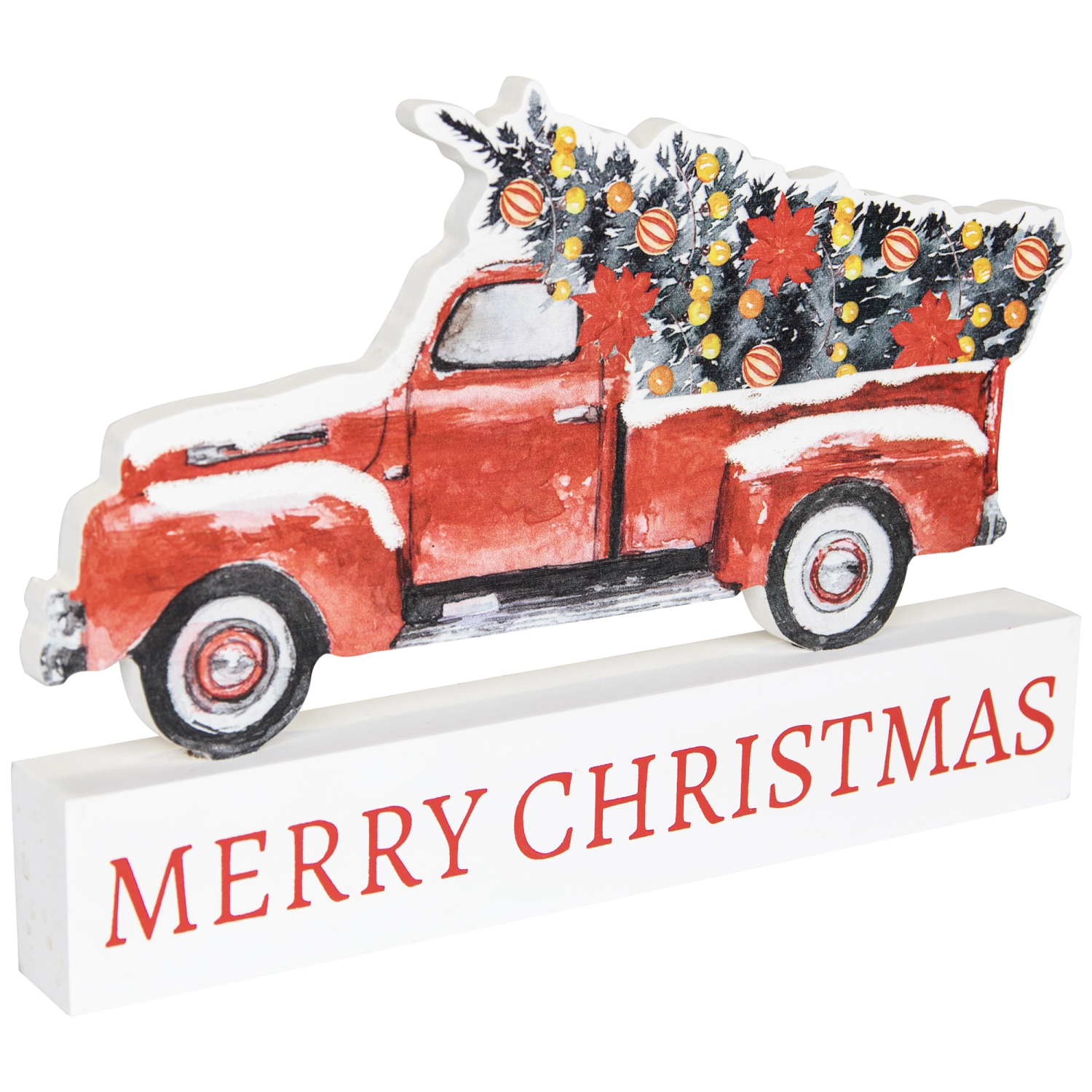 Pickup Truck Merry Christmas Wooden Decoration - 9"