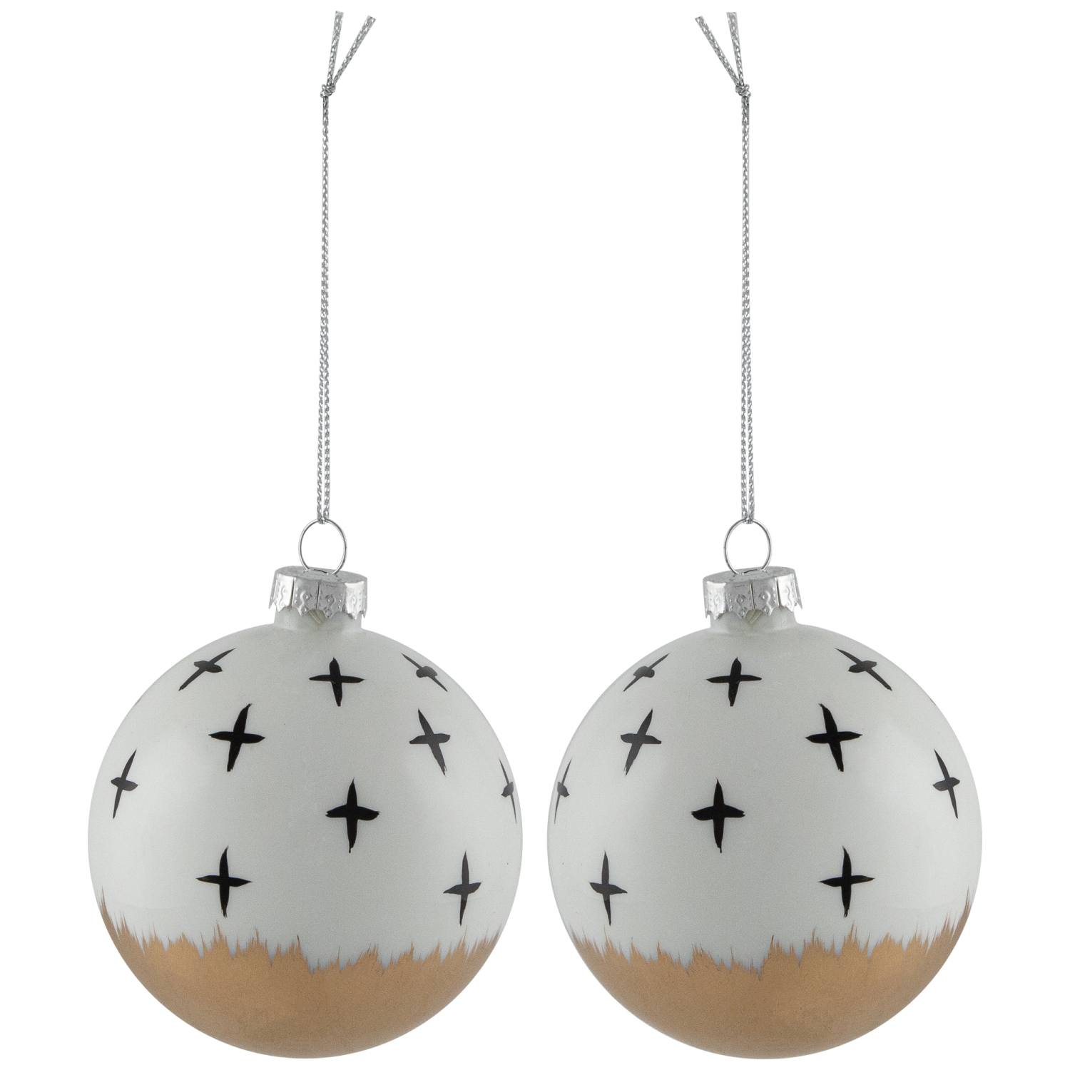 Abstract Glass Ball Christmas Ornaments - 3" - White and Black - 6ct