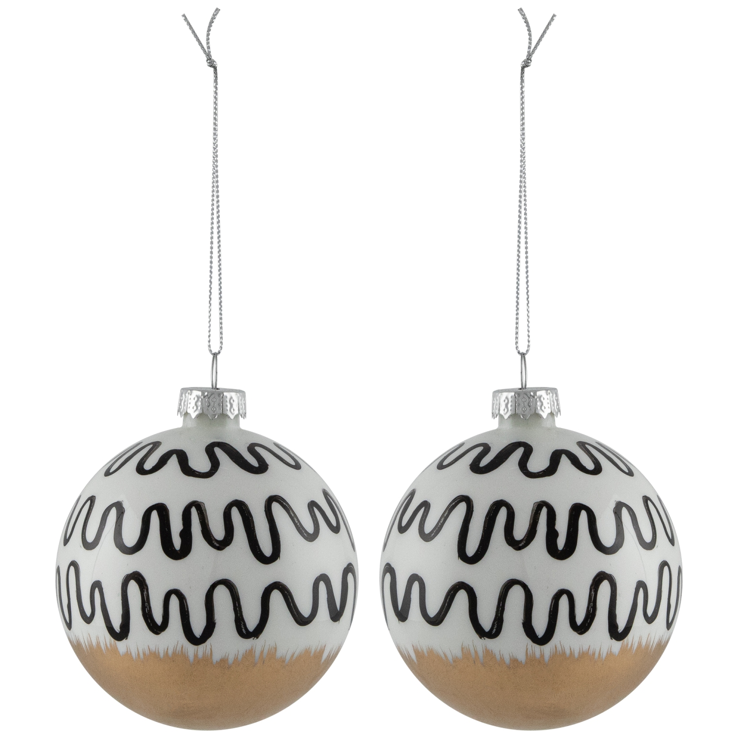 Abstract Glass Ball Christmas Ornaments - 3" - White and Black - 6ct