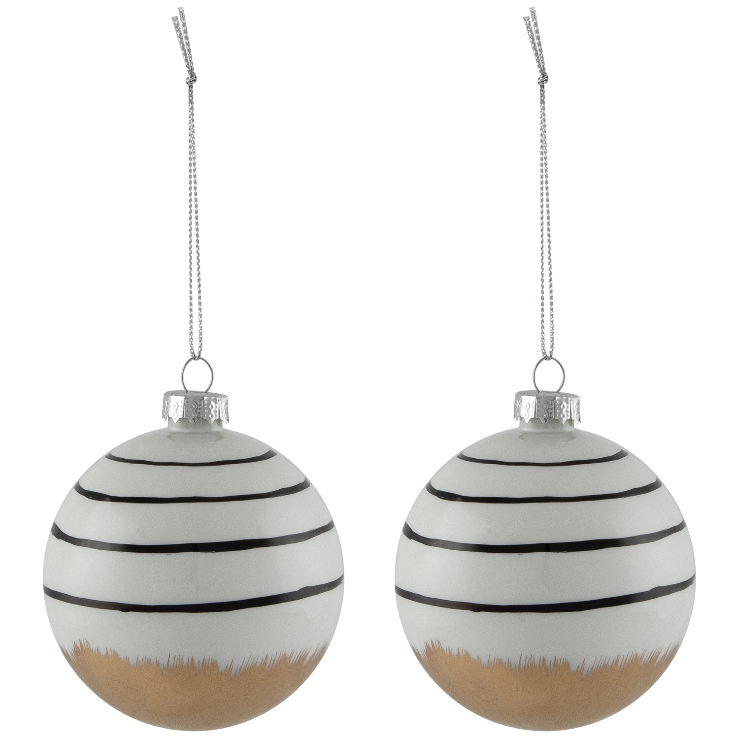 Abstract Glass Ball Christmas Ornaments - 3" - White and Black - 6ct