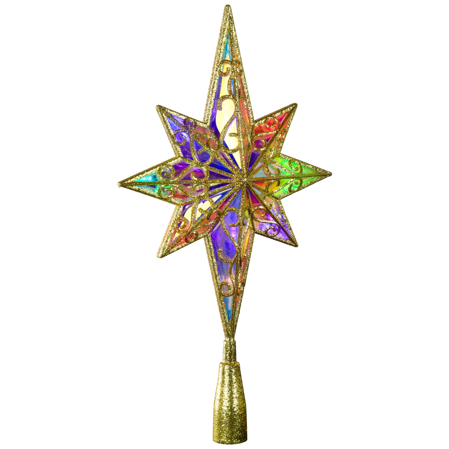 LED Glitter Star of Bethlehem Christmas Tree Topper - 14.5" - Gold - Multi Lights
