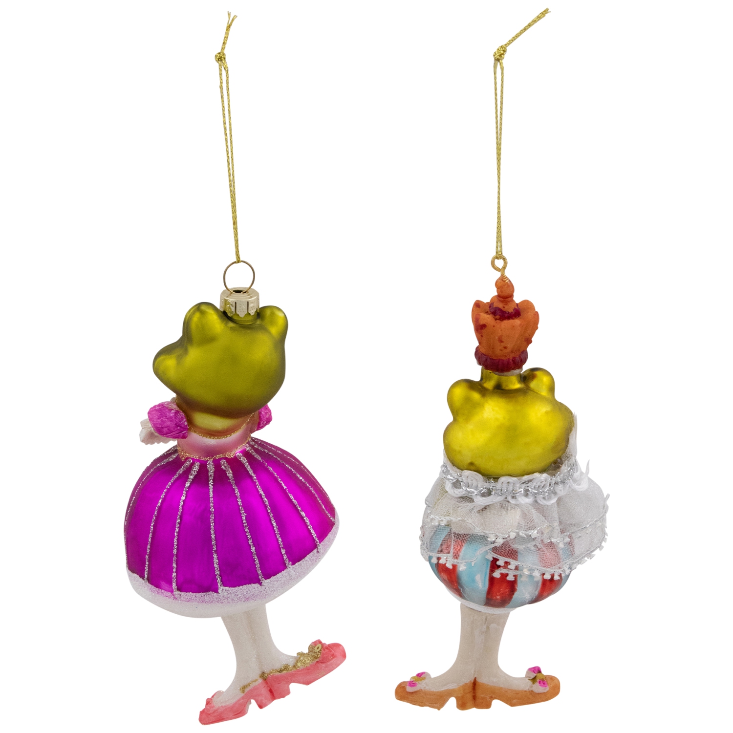 Royal Ballerina Frogs Glass Christmas Ornaments - 6" - Multicolor - Set of 2
