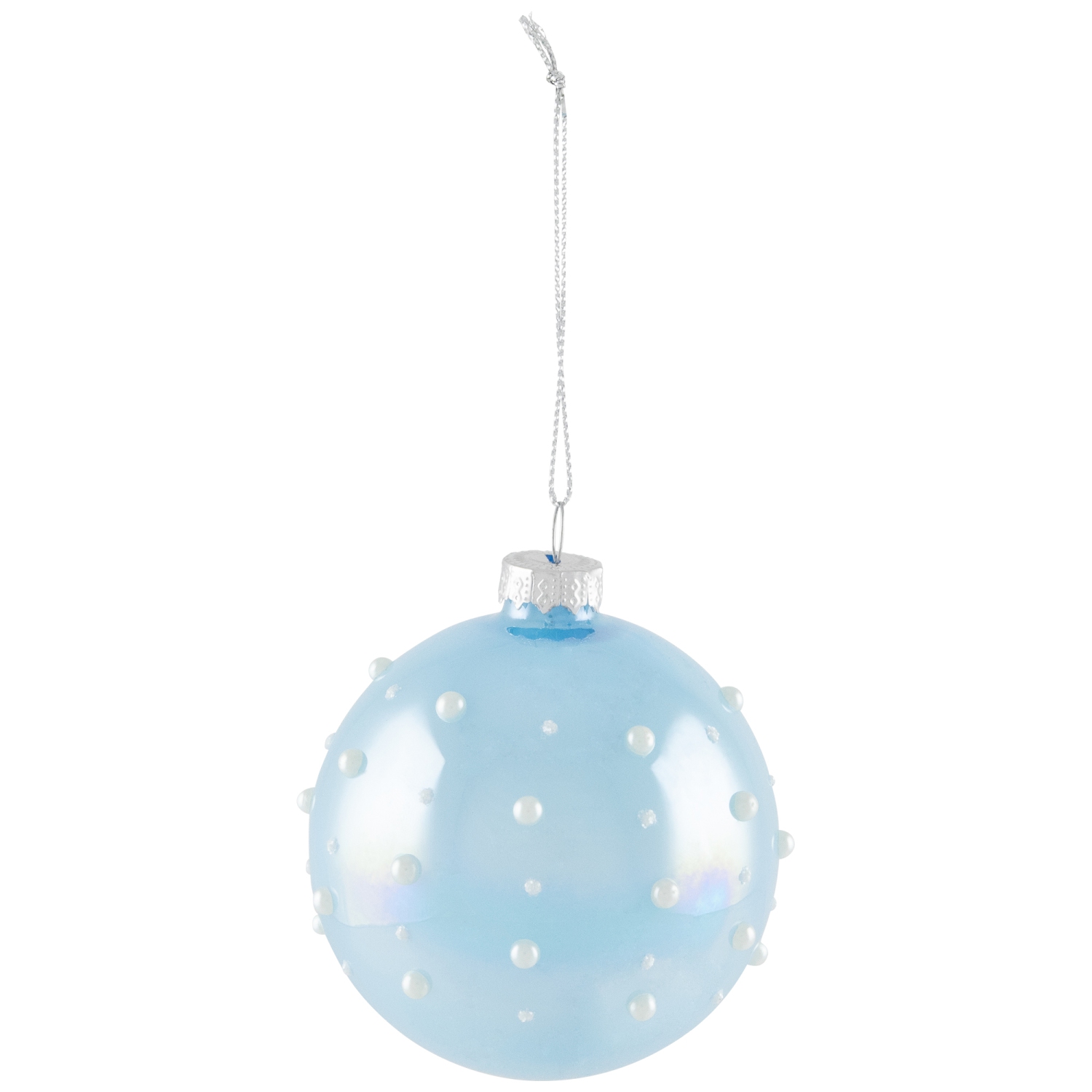 Shiny Glass Ball Christmas Ornaments with Pearl Drops - 3" - Blue and Green - 4ct