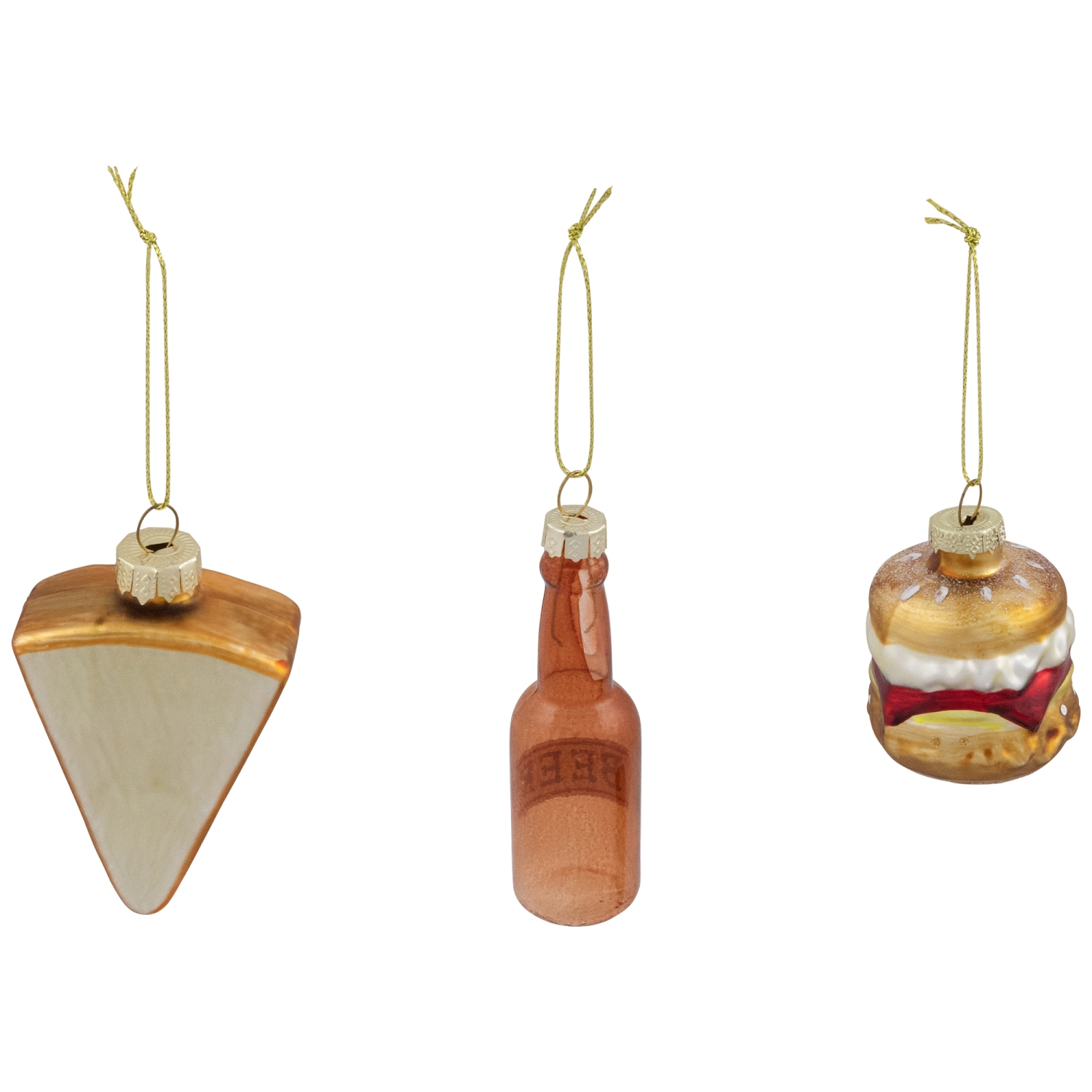 Pizza, Burger and Beer Glass Christmas Ornaments - 3.5" - Set of 3