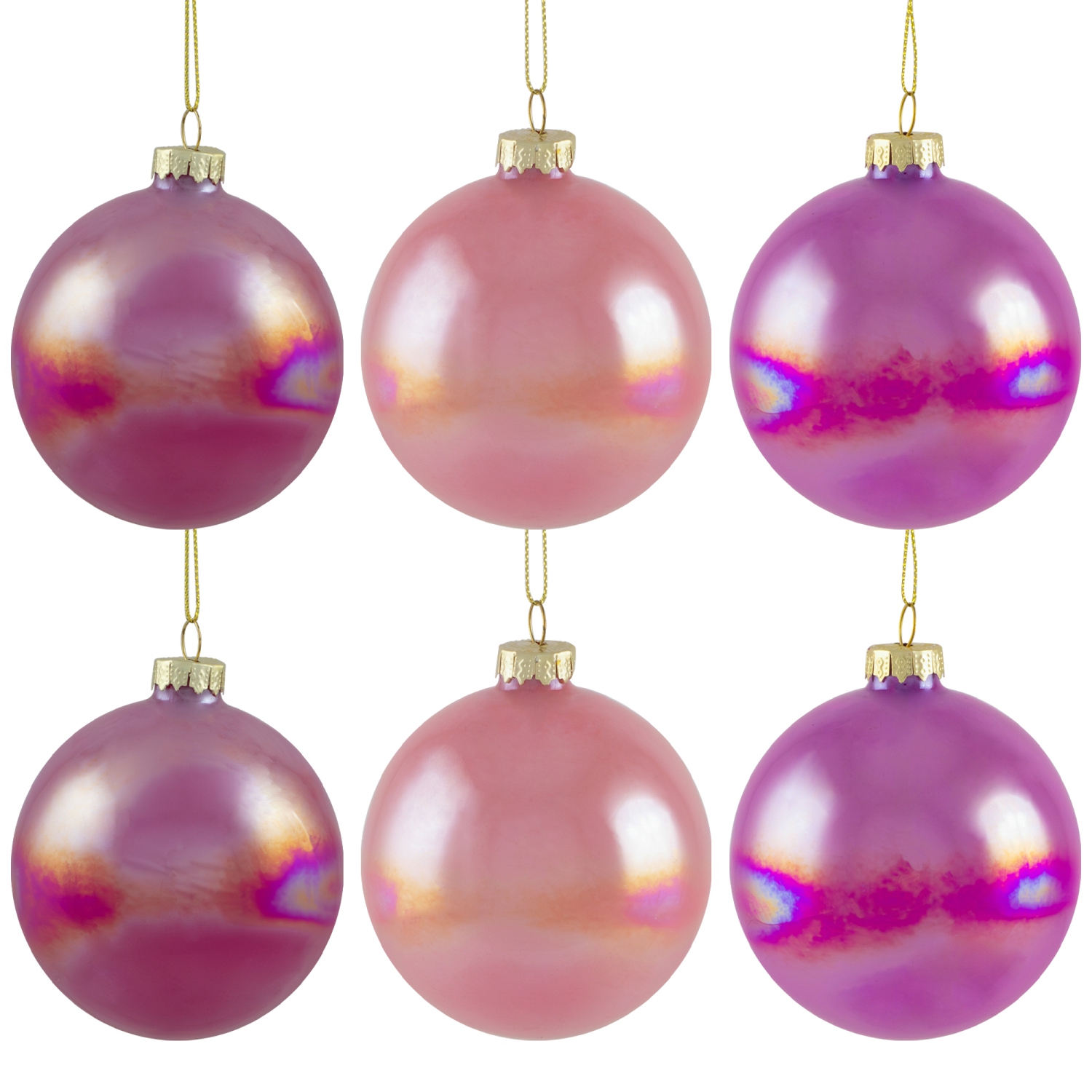 Shiny Glass Ball Christmas Ornaments - 3" - Pink, Purple and Peach - 6ct