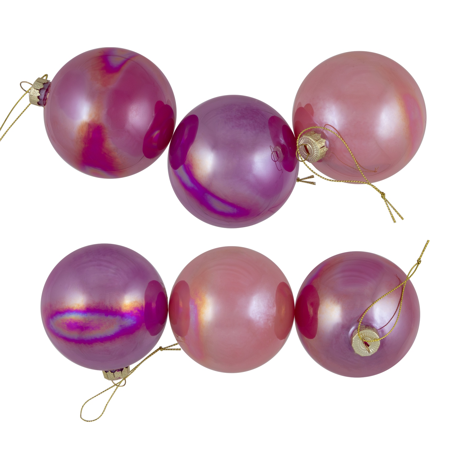 Shiny Glass Ball Christmas Ornaments - 3" - Pink, Purple and Peach - 6ct