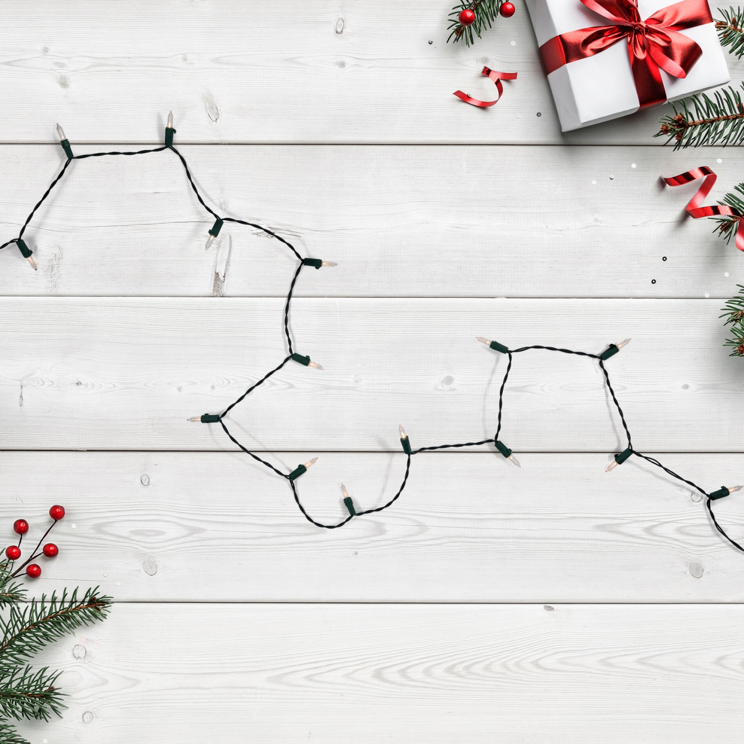 Mini-lumières de Noël de LED - Blanc chaud - Fil vert 15,75' - 50 unités