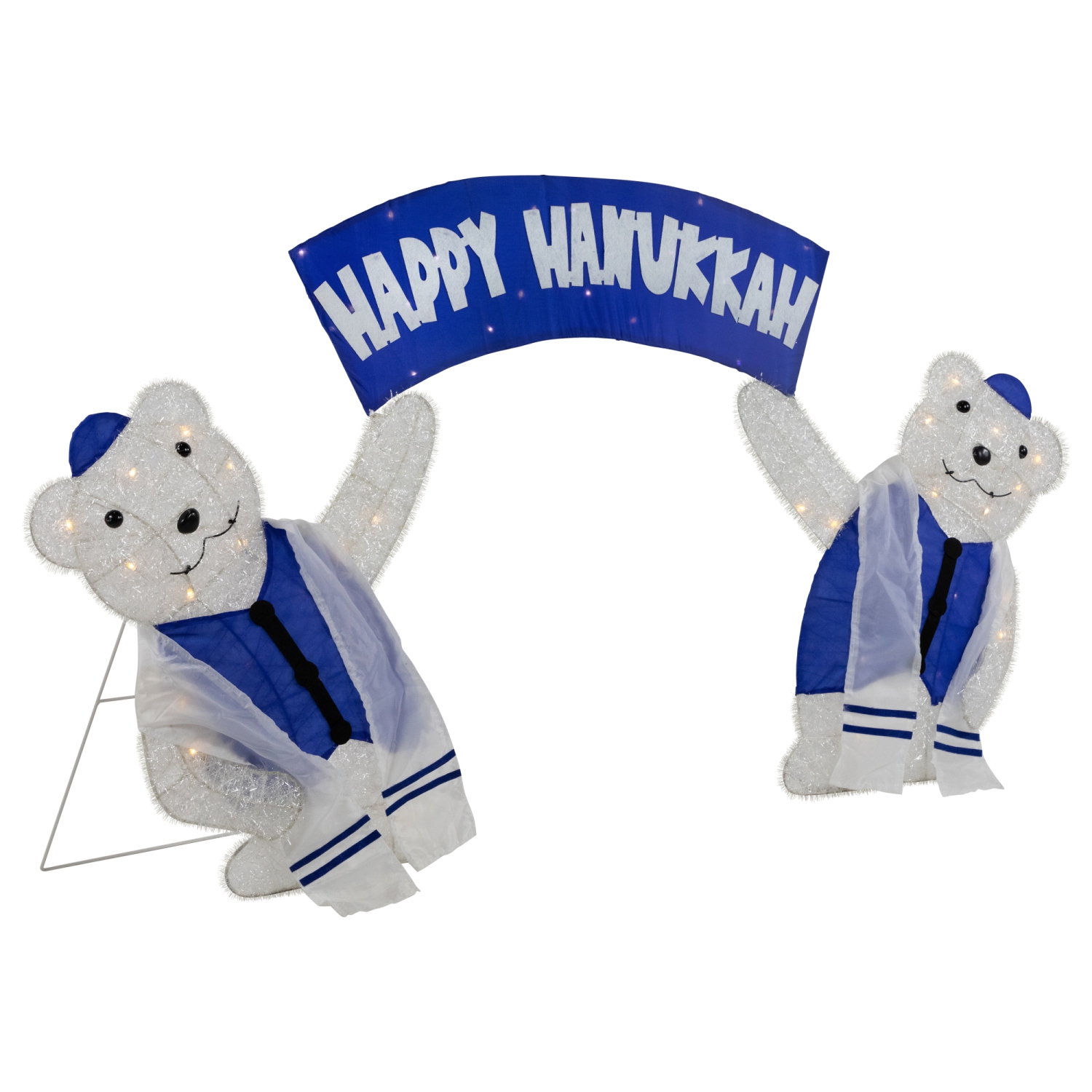 LED Lighted Polar Bear "Happy Hanukkah" Sign Outdoor Christmas Decoration - 30"